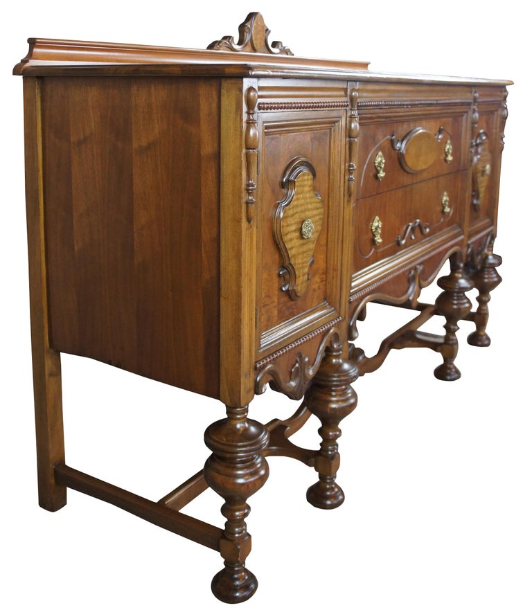 Antique Early 20th Century Jacobean Elizabethan Walnut Buffet Burled