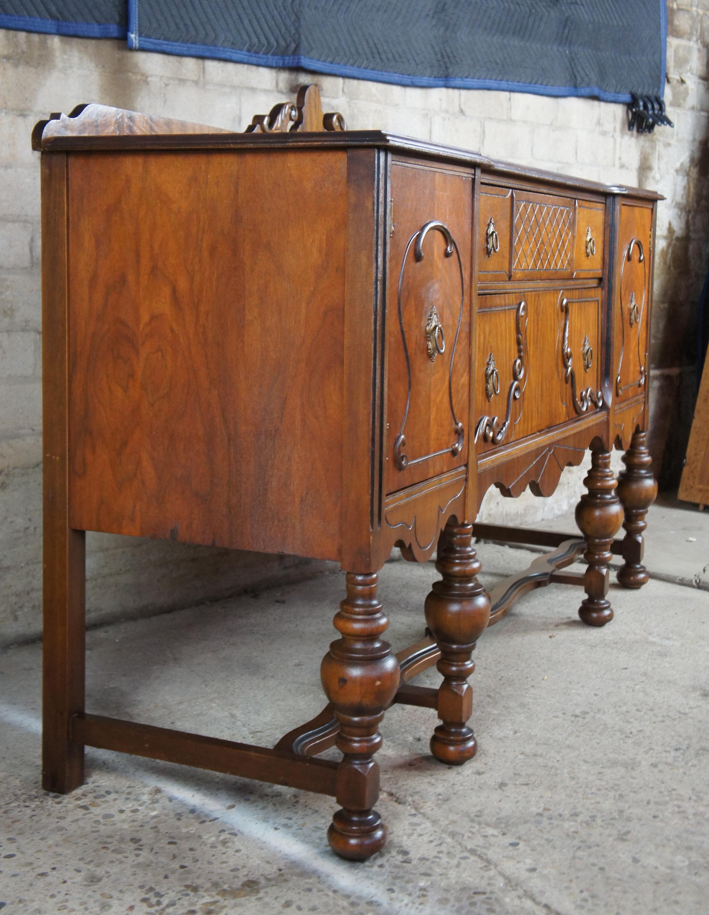 Antique Early 20th Century Jacobean Revival Walnut Burled Buffet Sideboard 5