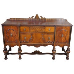 Antique Early 20th Century Jacobean Revival Walnut Burled Buffet Sideboard