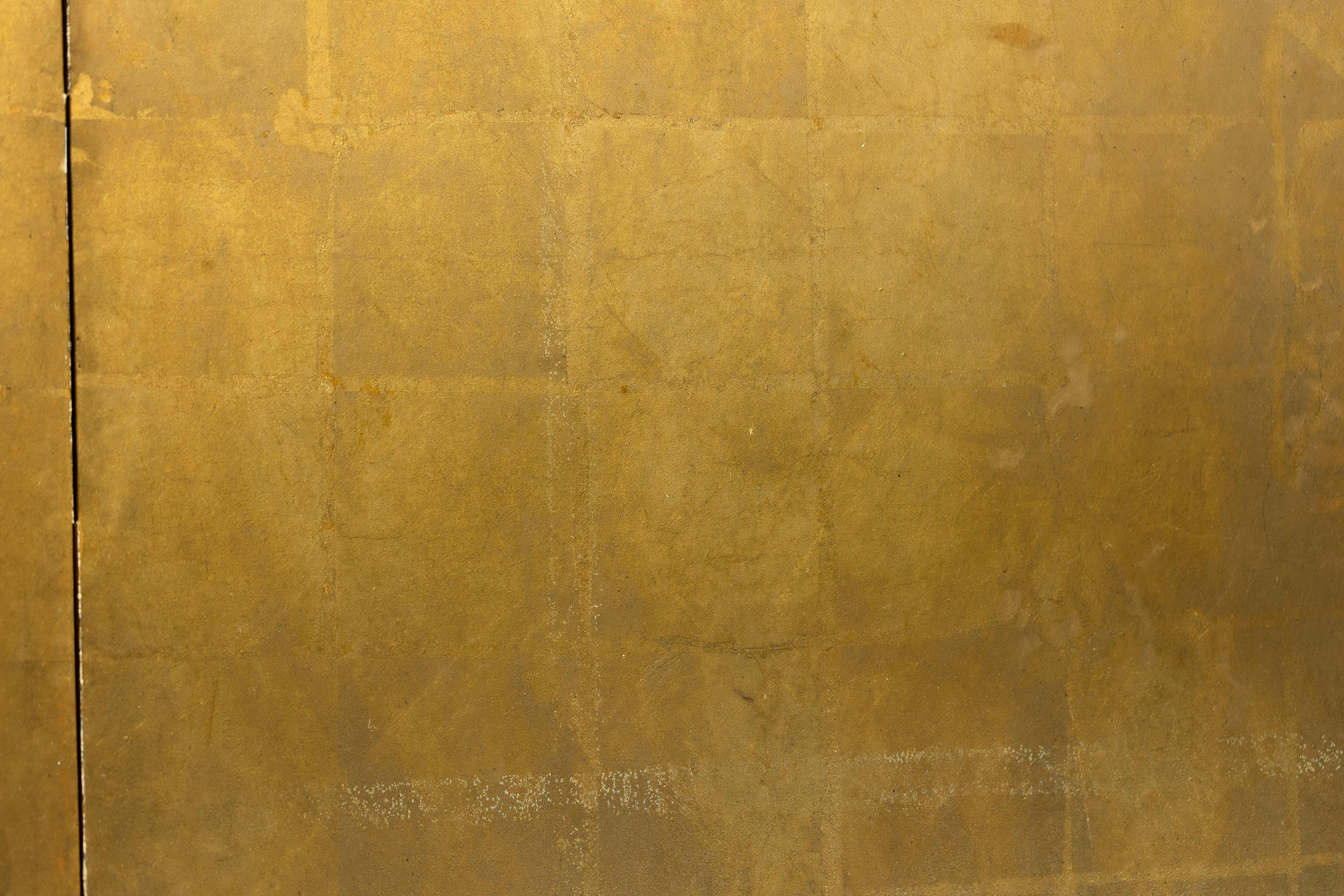 Antique Early 20th-Century Japanese Two-Panel Gold-Leaf Byōbu Screen For Sale 6