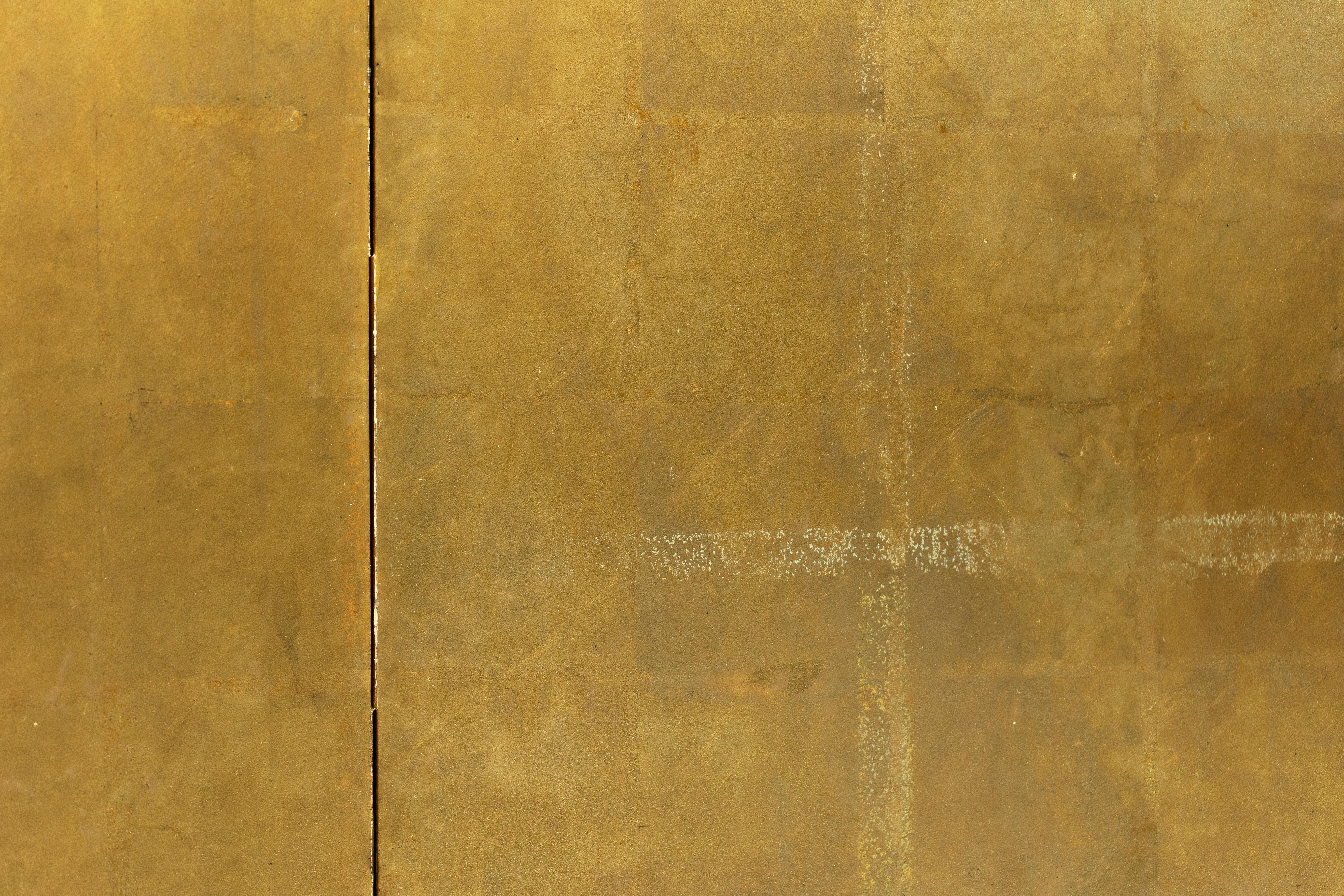 Antique Early 20th-Century Japanese Two-Panel Gold-Leaf Byōbu Screen For Sale 7