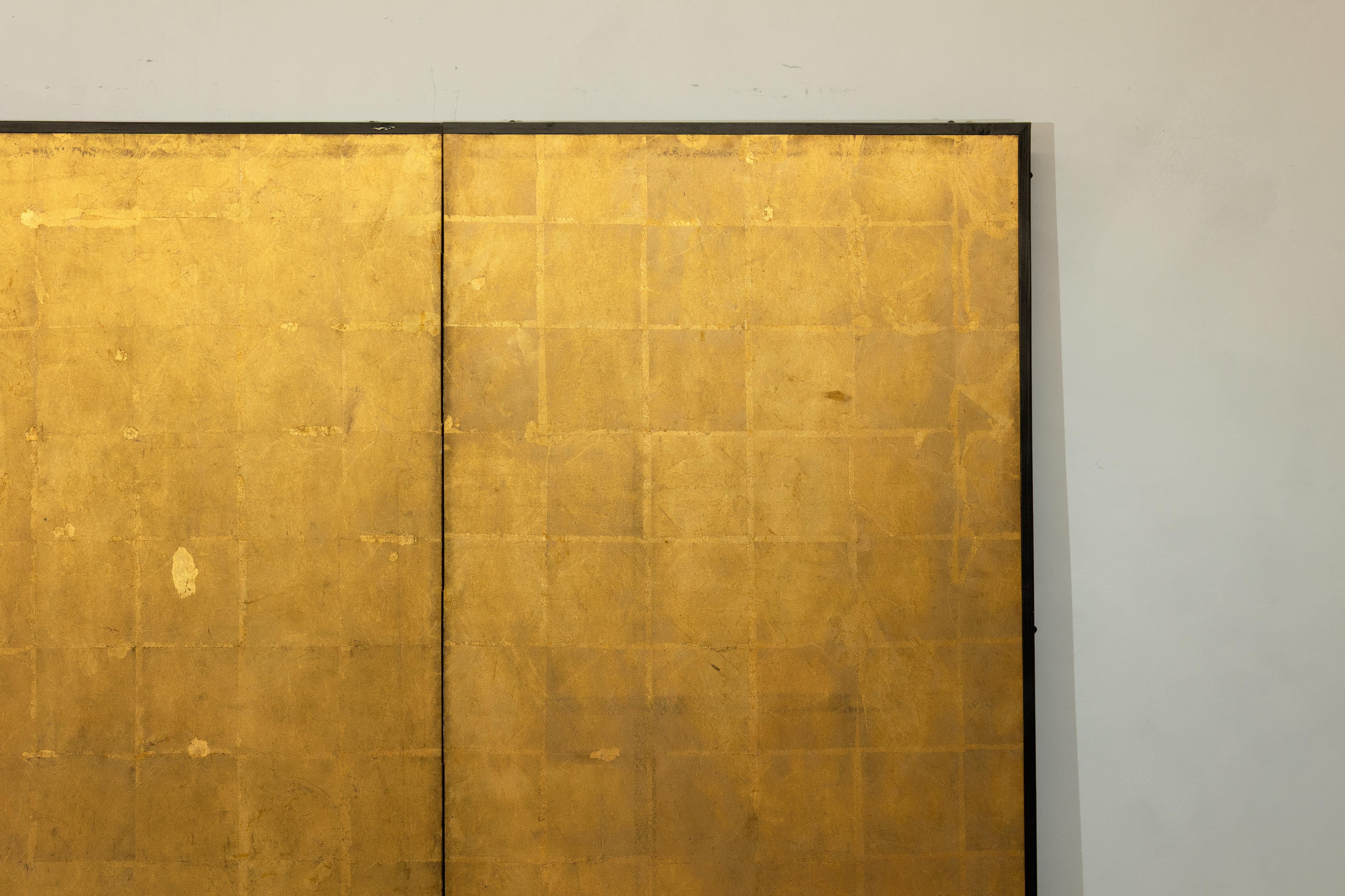 20th Century Antique Early 20th-Century Japanese Two-Panel Gold-Leaf Byōbu Screen For Sale