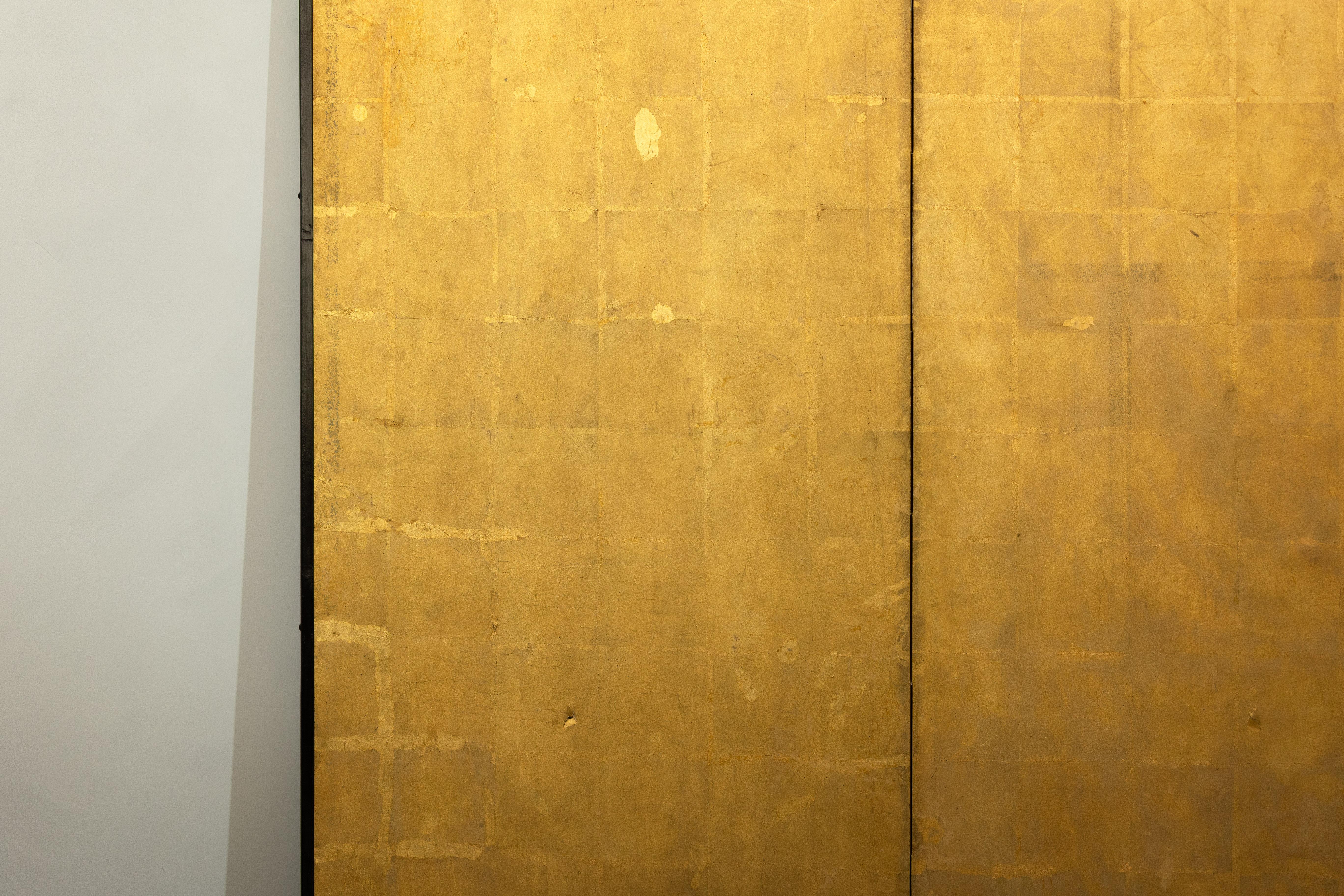 Gold Leaf Antique Early 20th-Century Japanese Two-Panel Gold-Leaf Byōbu Screen For Sale