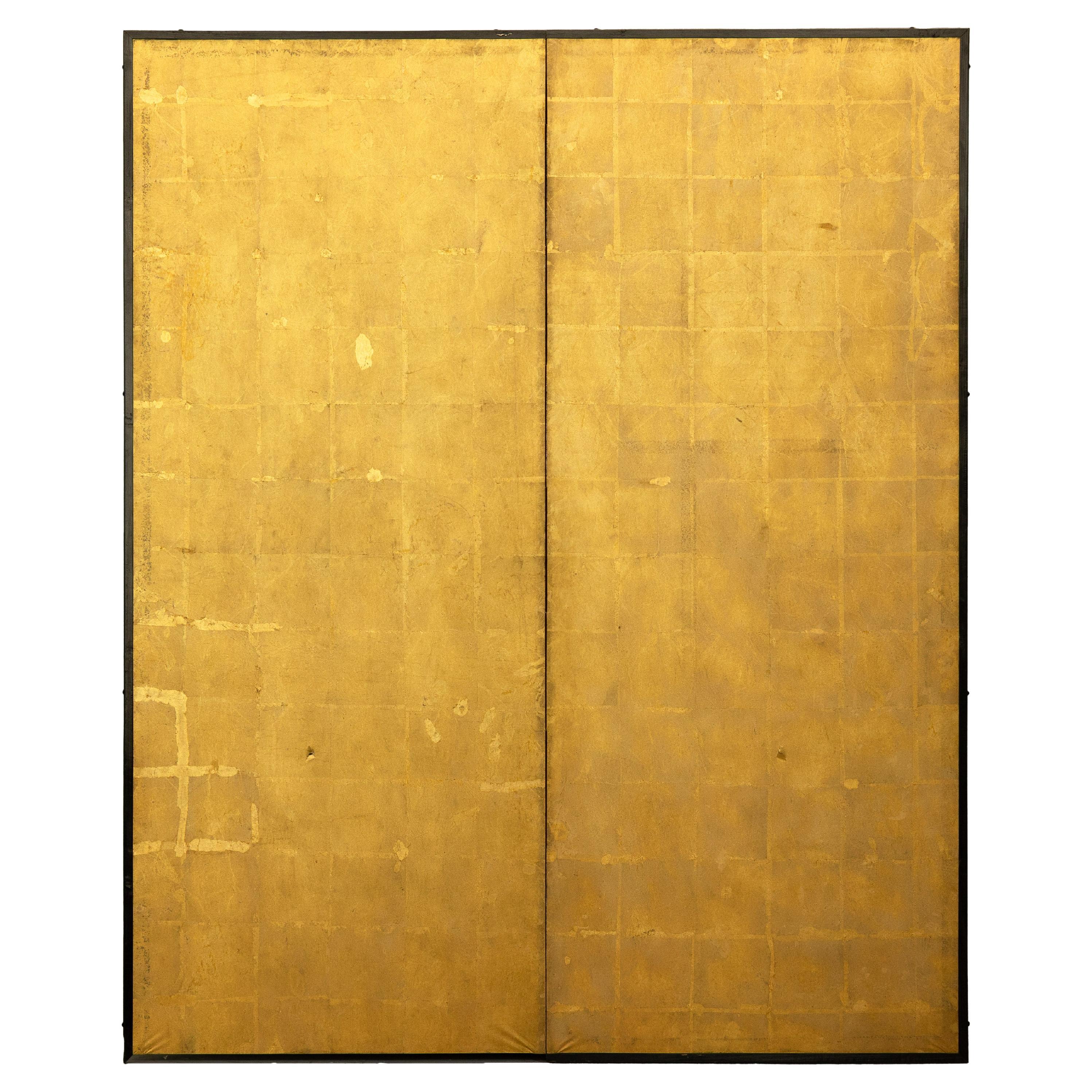 Antique Early 20th-Century Japanese Two-Panel Gold-Leaf Byōbu Screen For Sale