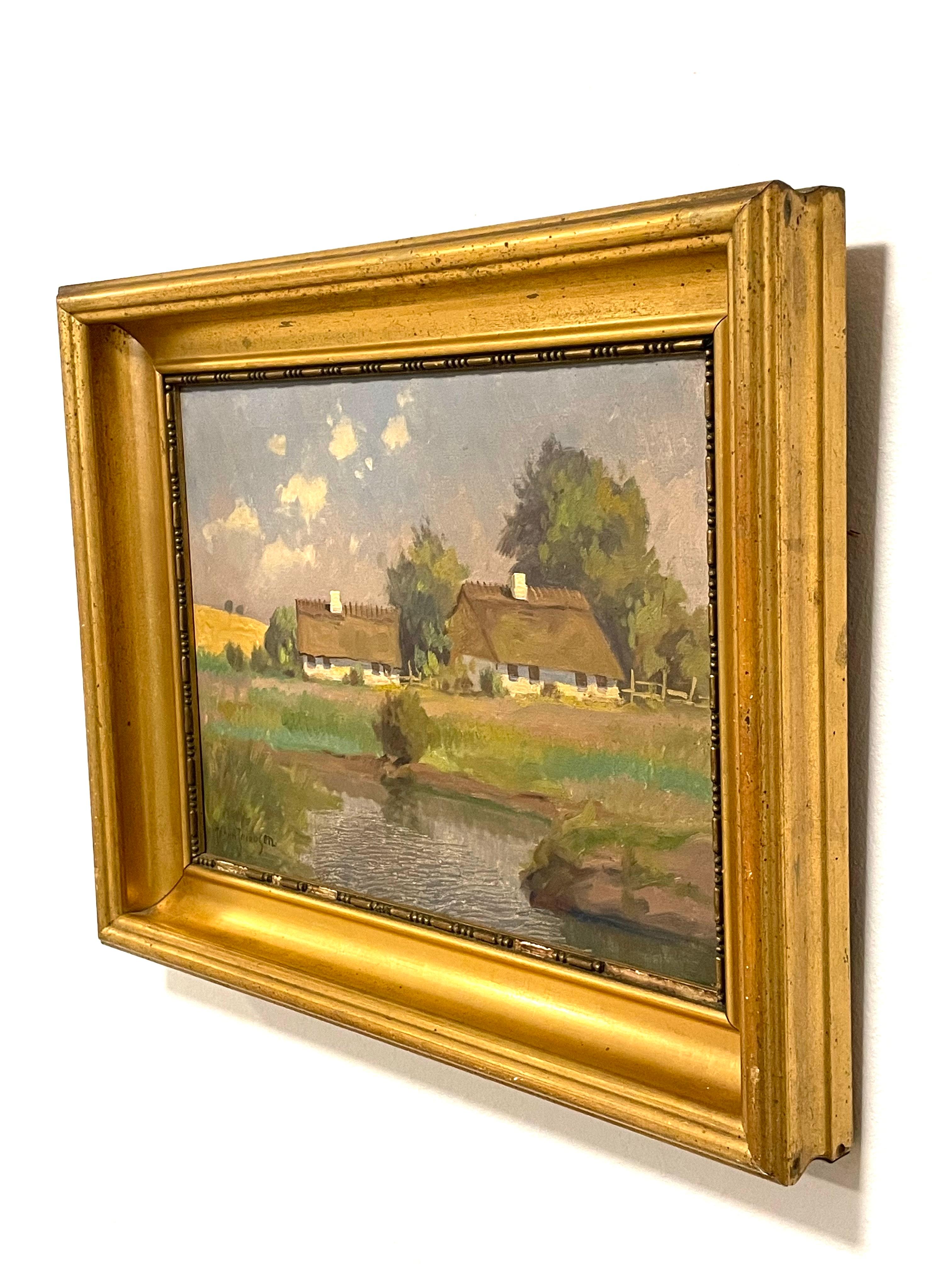 Antique early 20th century landscape oil painting from Denmark For Sale 3