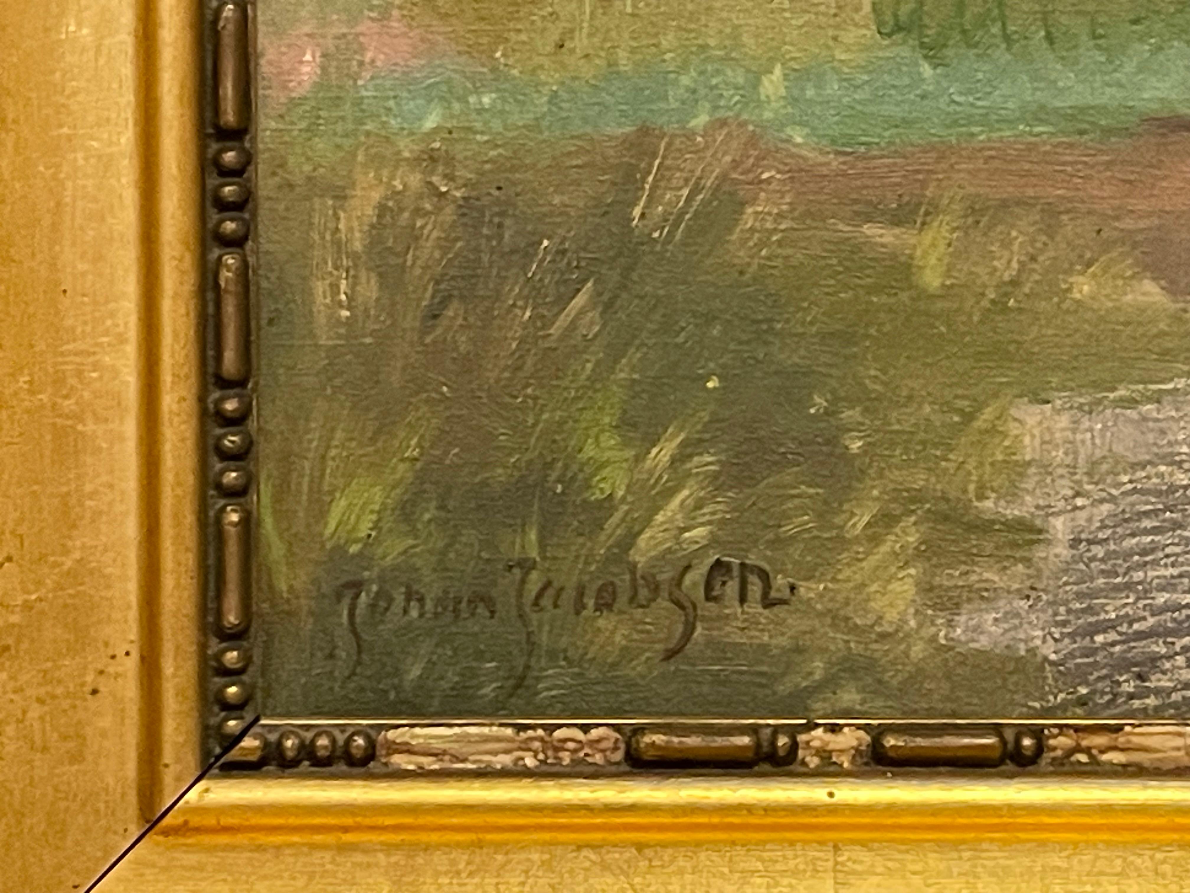 Mid-Century Modern Antique early 20th century landscape oil painting from Denmark For Sale