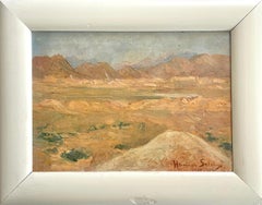 Antique early 20th century landscape oil painting of desert landscape
