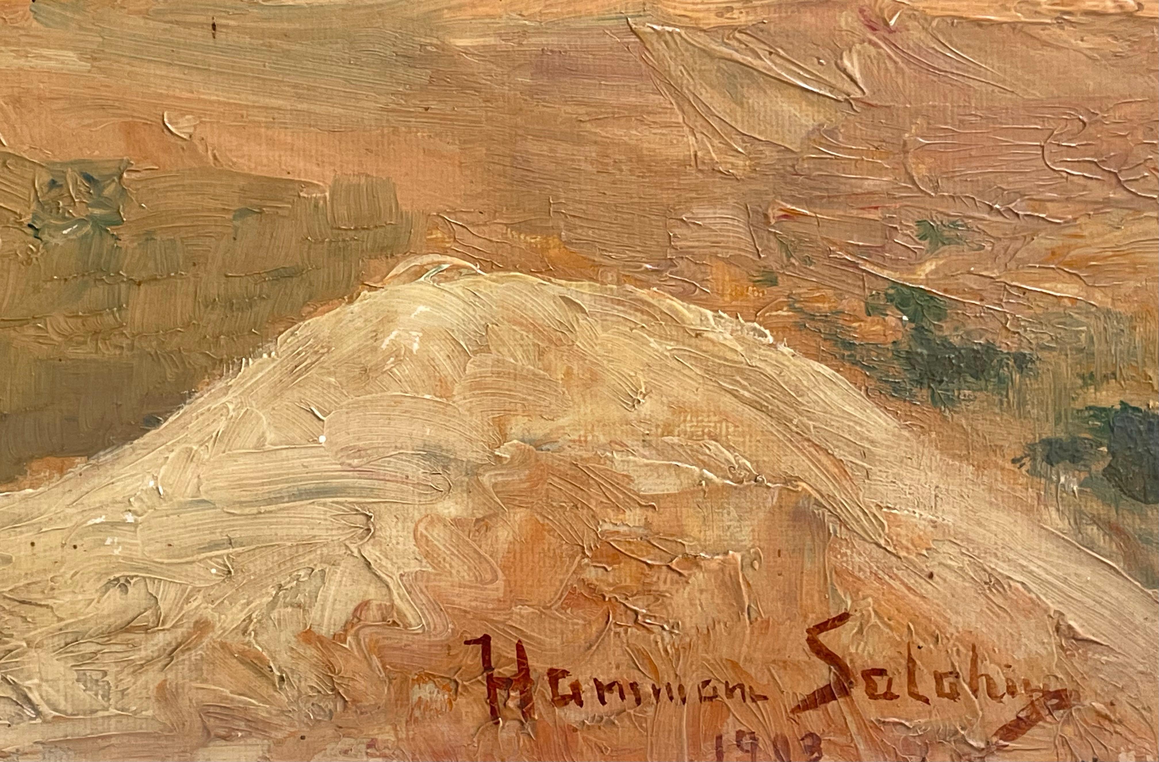 Danese Antique early 20th century landscape oil painting of desert landscape in vendita