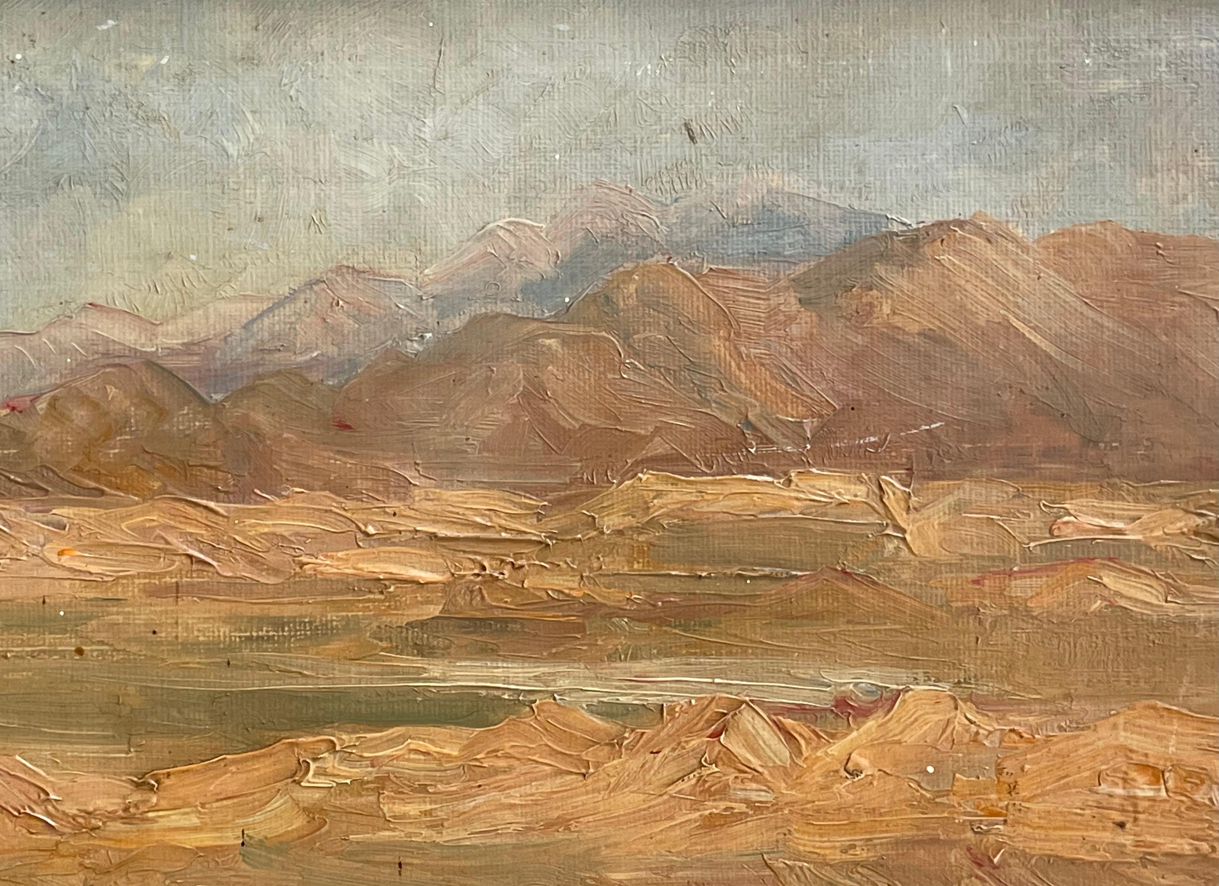 Antique early 20th century landscape oil painting of desert landscape In condizioni buone in vendita a Ebberup, DK