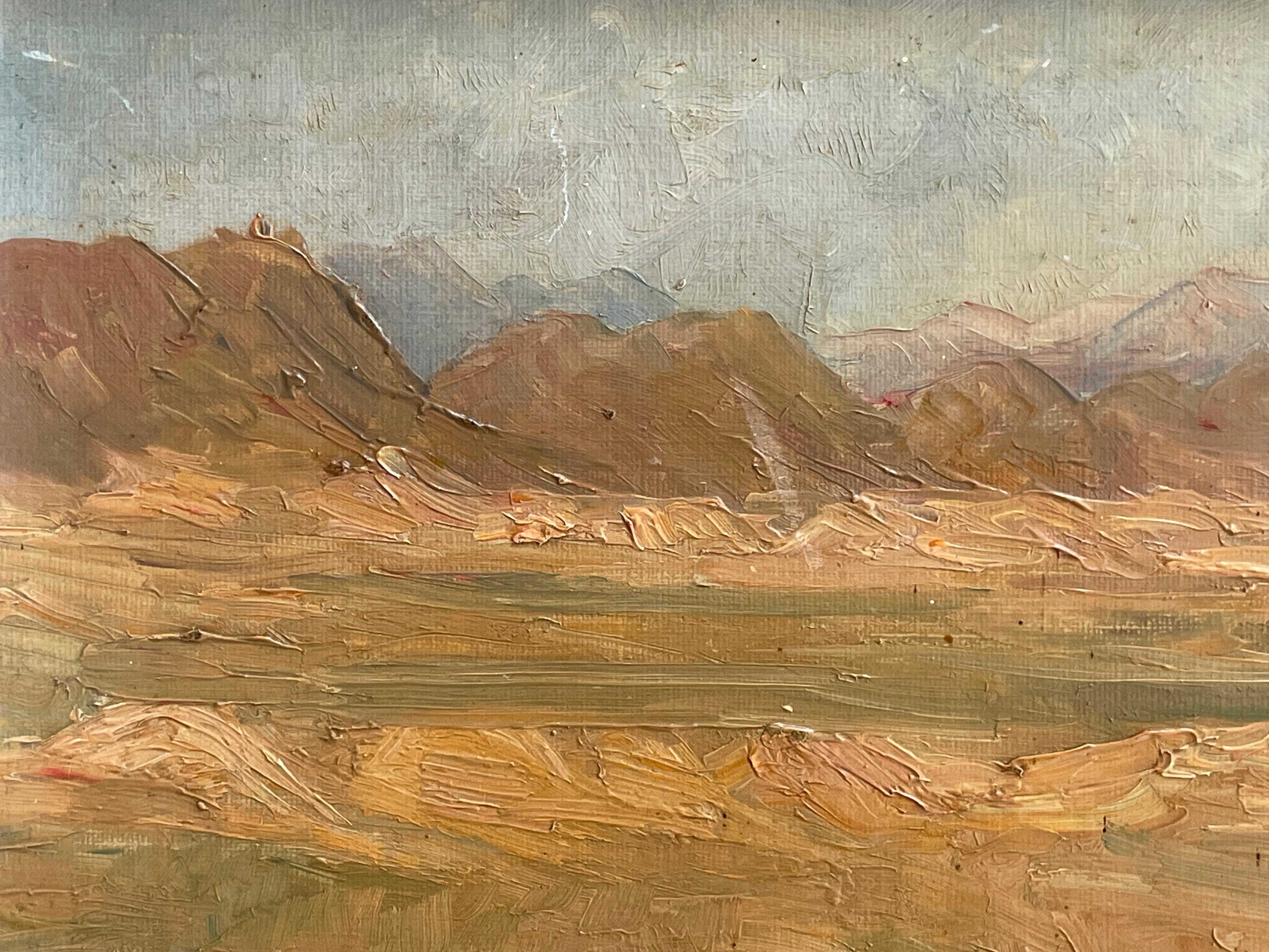 XX secolo Antique early 20th century landscape oil painting of desert landscape in vendita