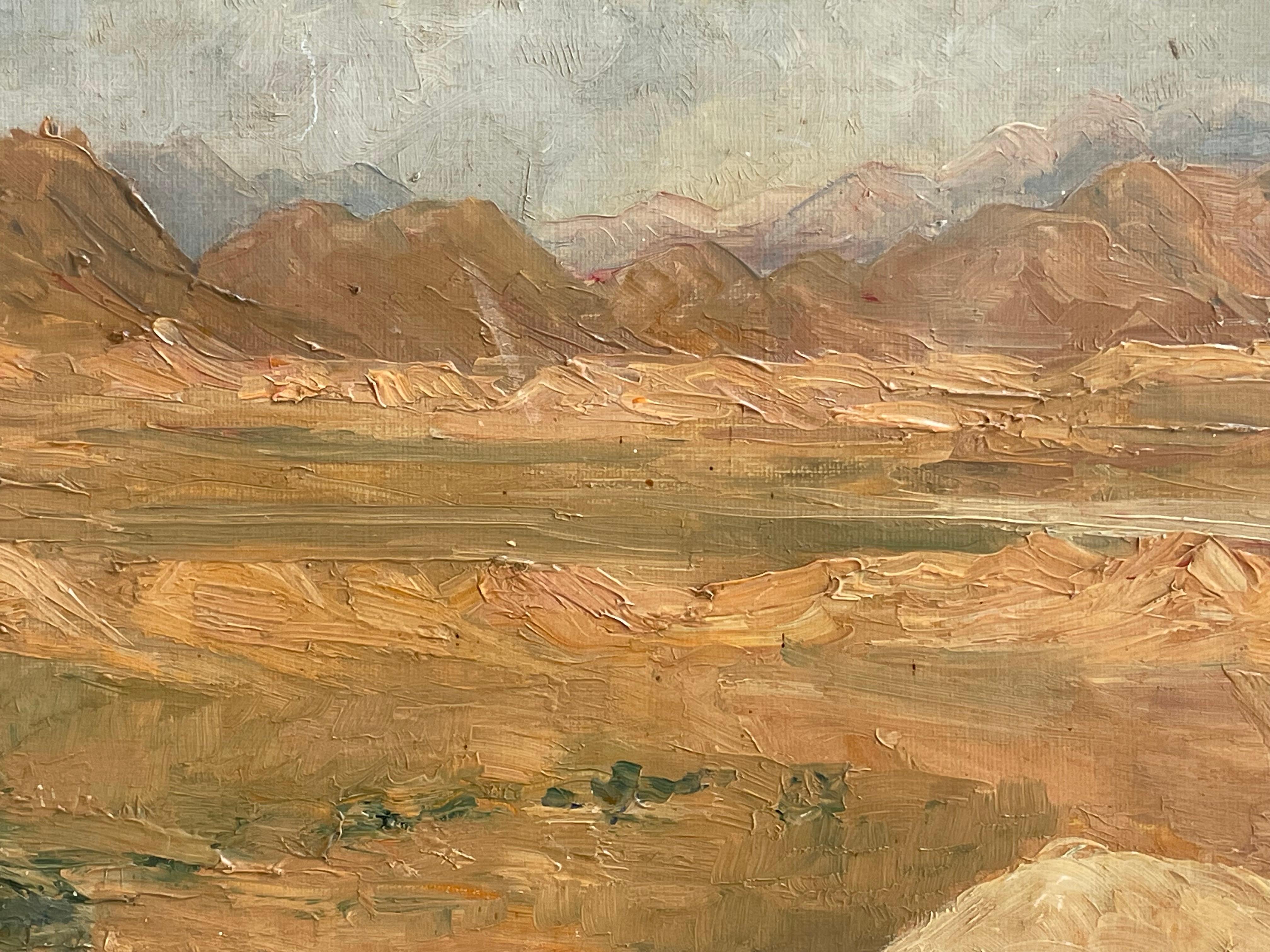 Antique early 20th century landscape oil painting of desert landscape in vendita 1