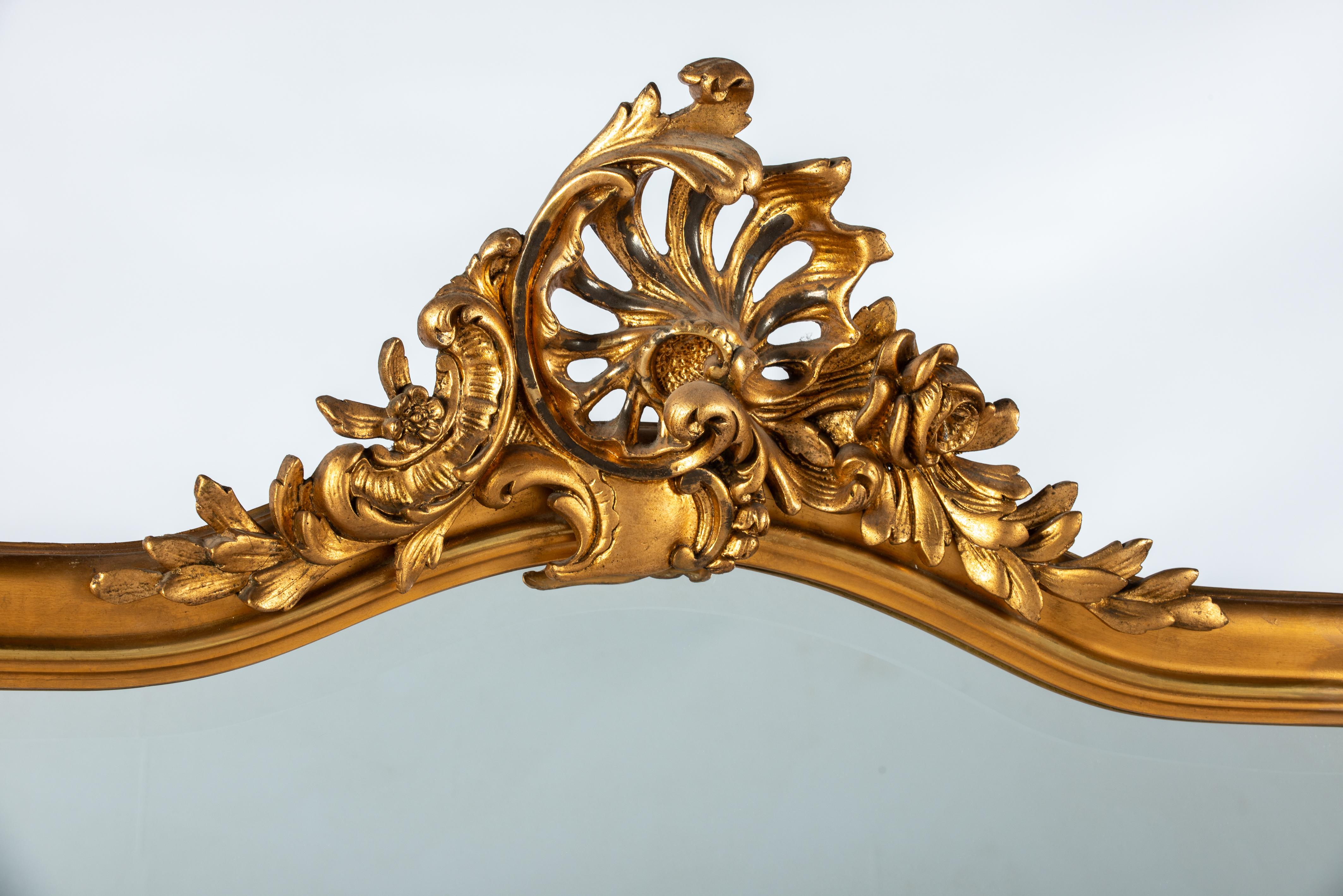 Gesso antique early 20th century Large French Gold Gilt Louis Quinze or Rococo mirror