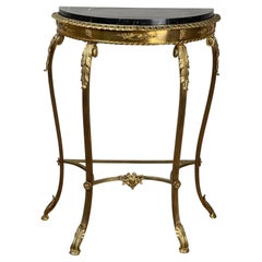 Antique Early 20th Century Louis XV Style Brass and Marble Demi-lune Table