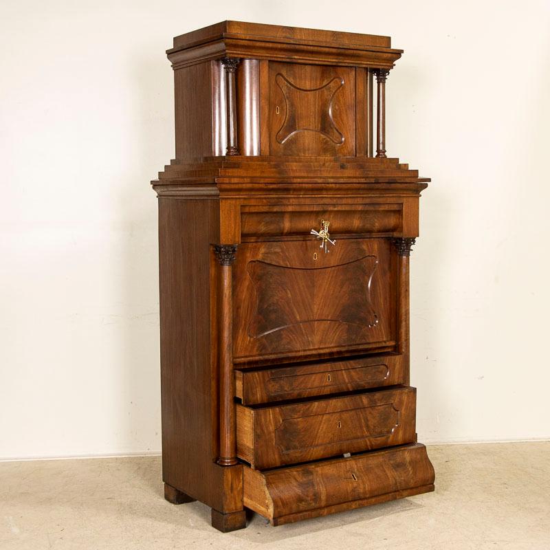 German Antique Early 20th Century Mahogany Biedermeier Drop Front Secretary Desk from G For Sale
