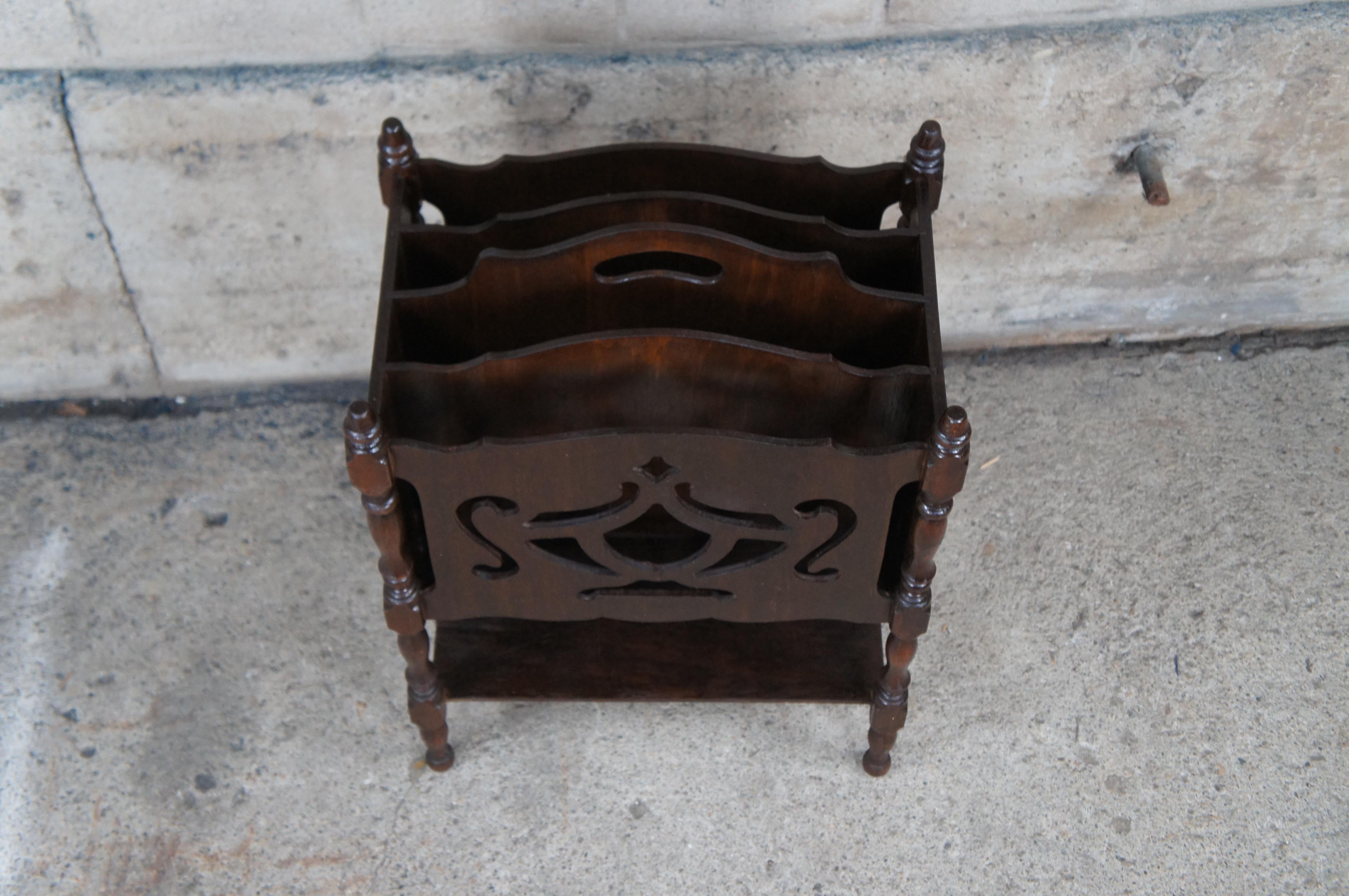 Antique Early 20th Century Mahogany Canterbury Magazine Rack Book Stand Shelf 7
