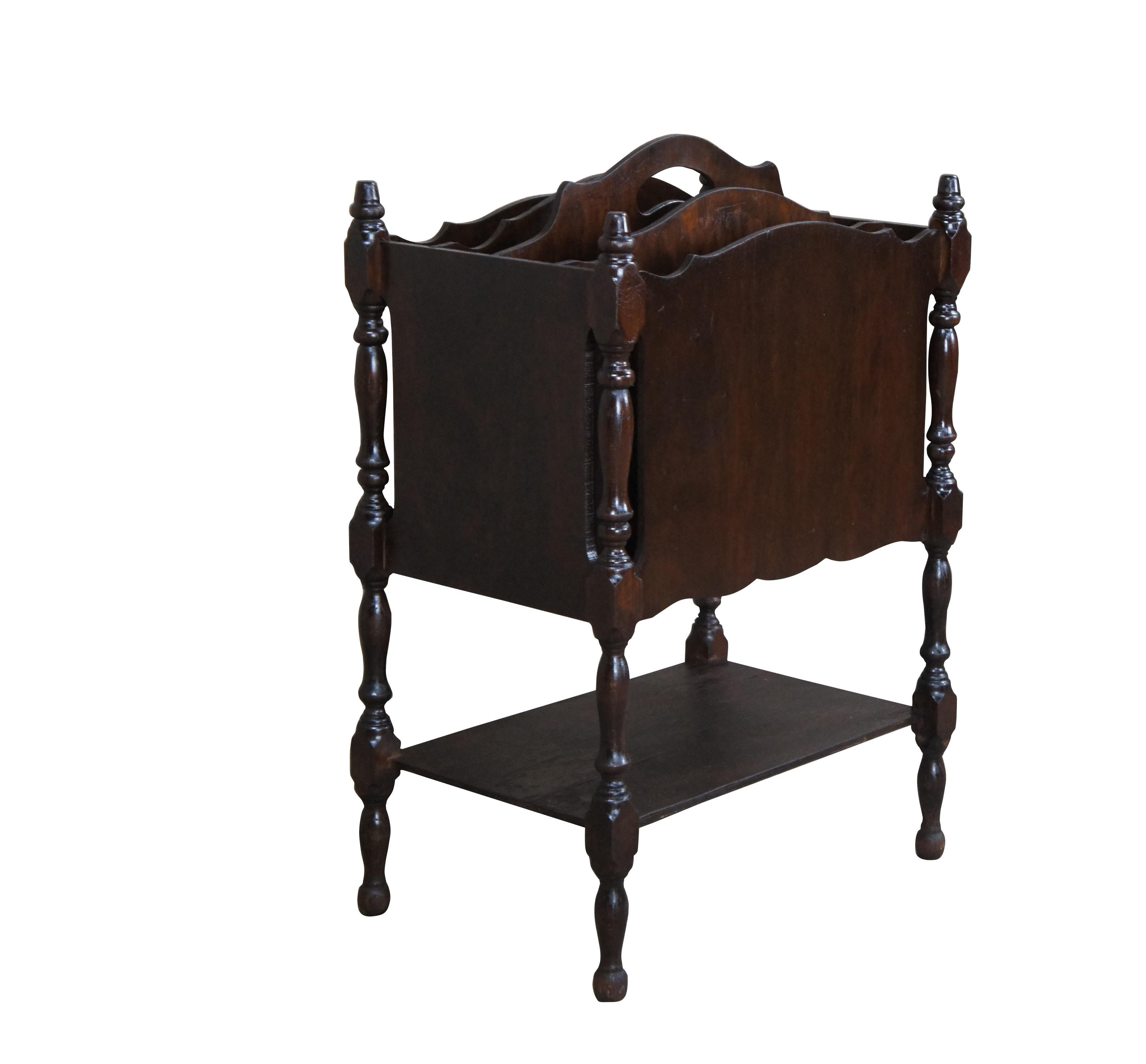 Antique Early 20th Century Mahogany Canterbury Magazine Rack Book Stand Shelf 1
