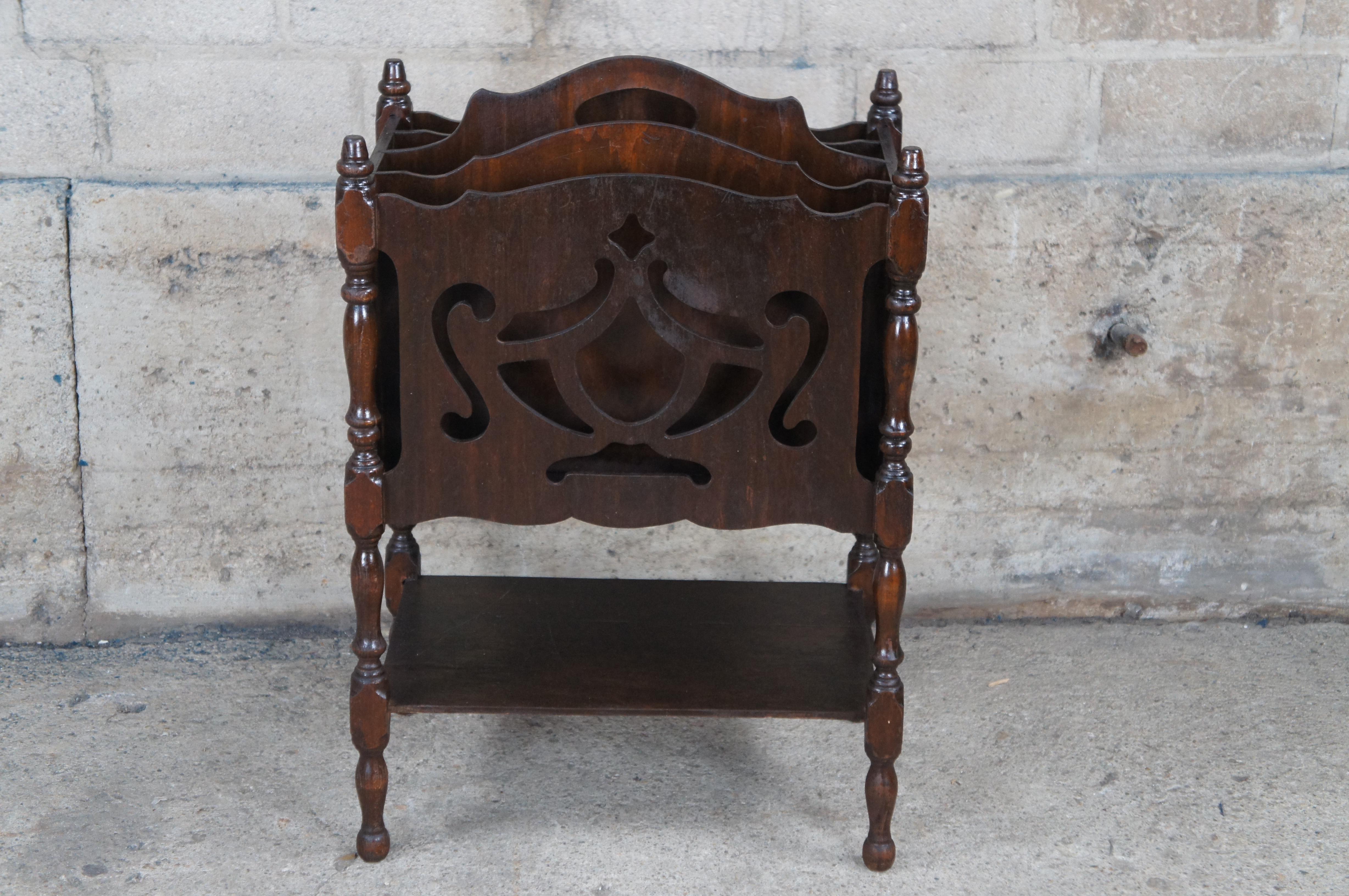 Antique Early 20th Century Mahogany Canterbury Magazine Rack Book Stand Shelf 4