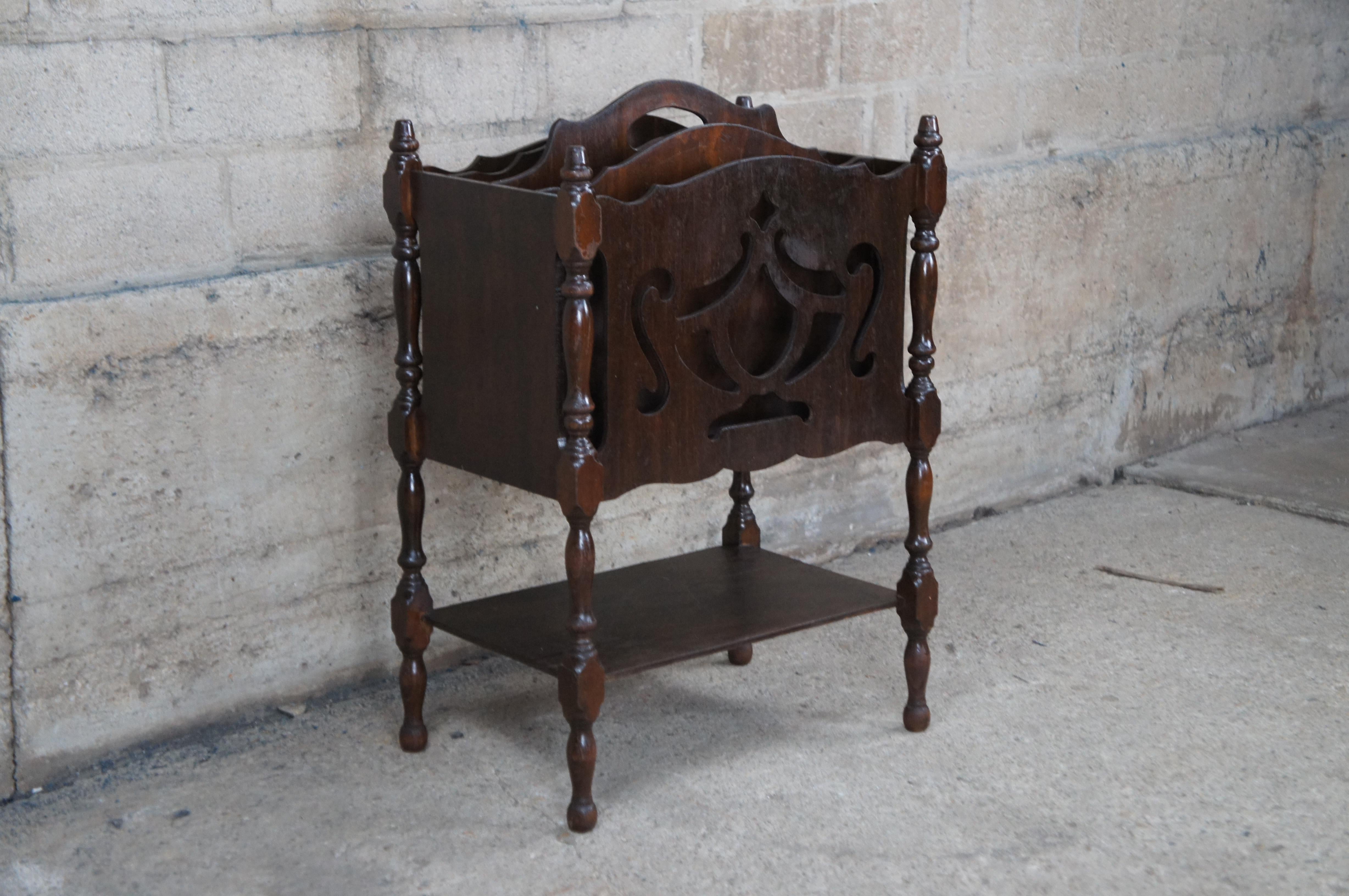 Antique Early 20th Century Mahogany Canterbury Magazine Rack Book Stand Shelf 5