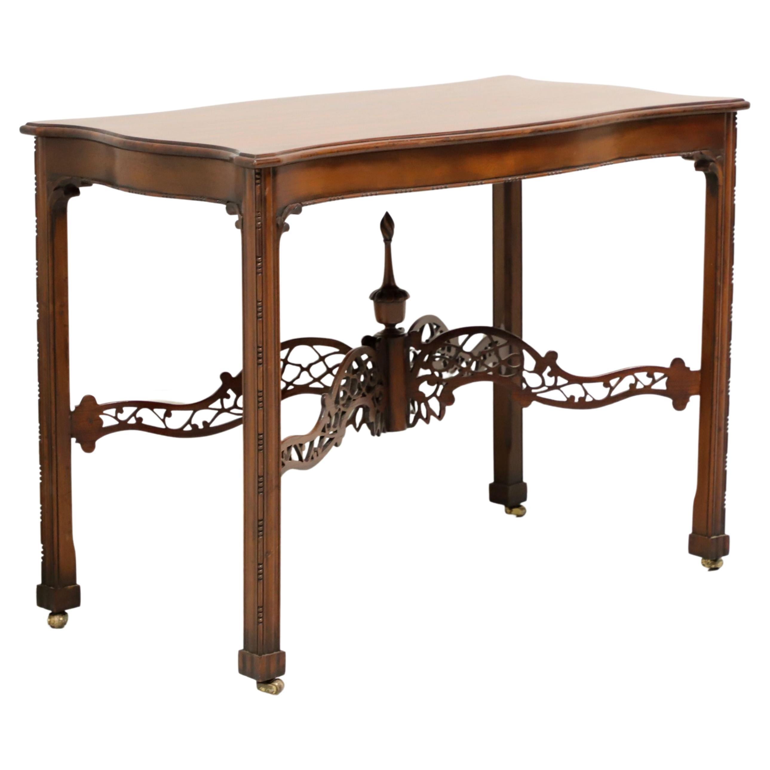 Antique Early 20th Century Mahogany Chippendale Accent Table on Casters