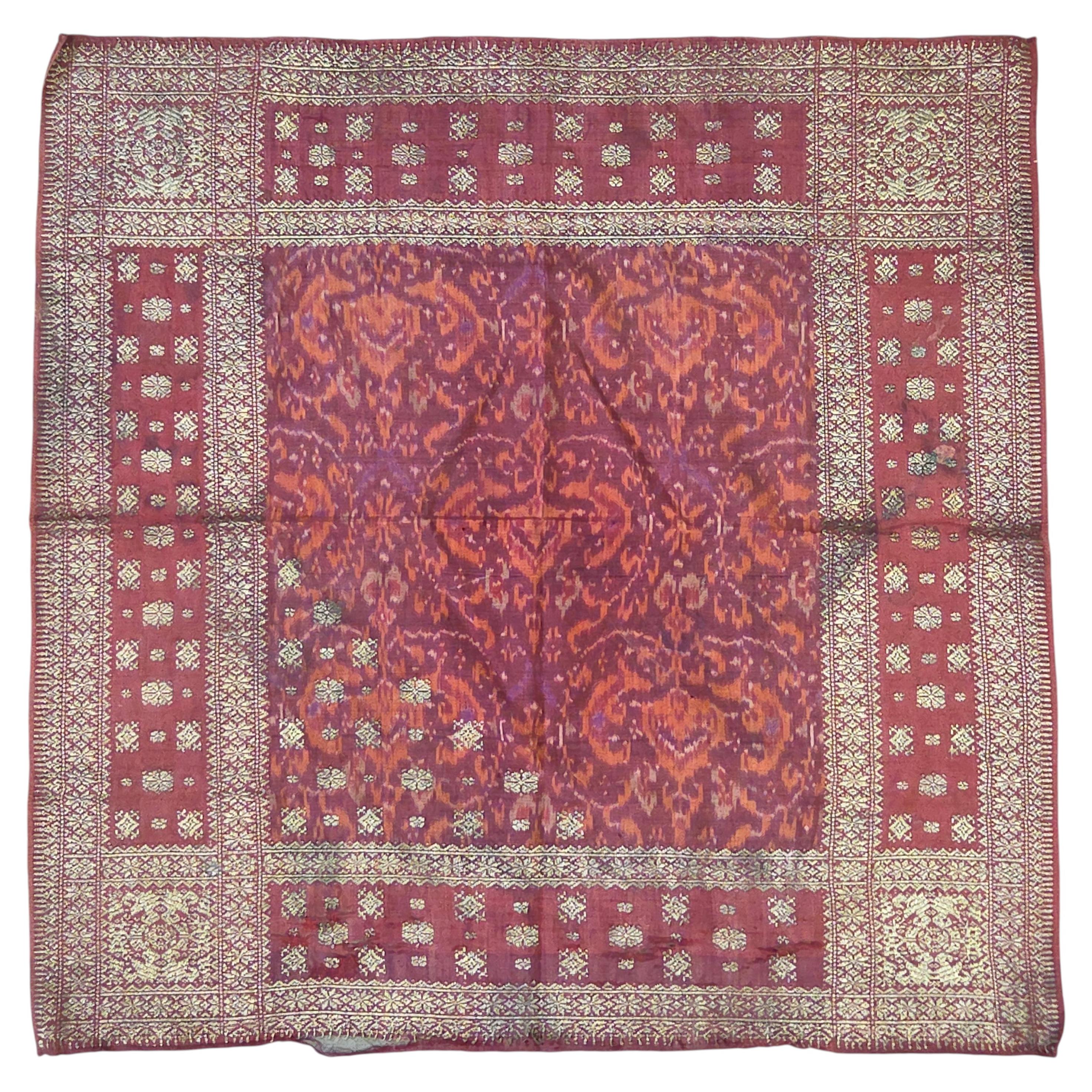 Ancien tissu de tête Ikat Songket de Sumatra, Malaisie, début du 20e siècle