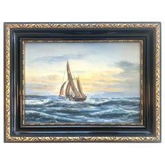 Antique early 20th century maritime oil on canvas painting with a sailboat
