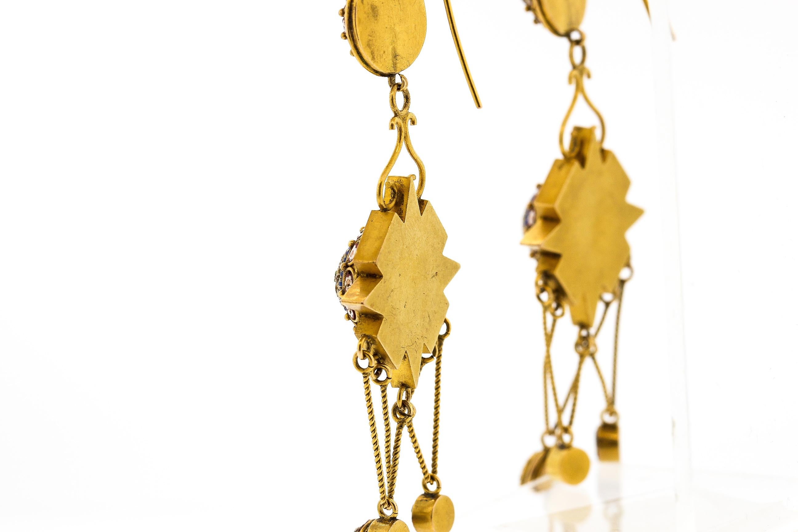 Antique Early 20th Century Micromosaic 14 Karat Gold Pendant Earrings 2