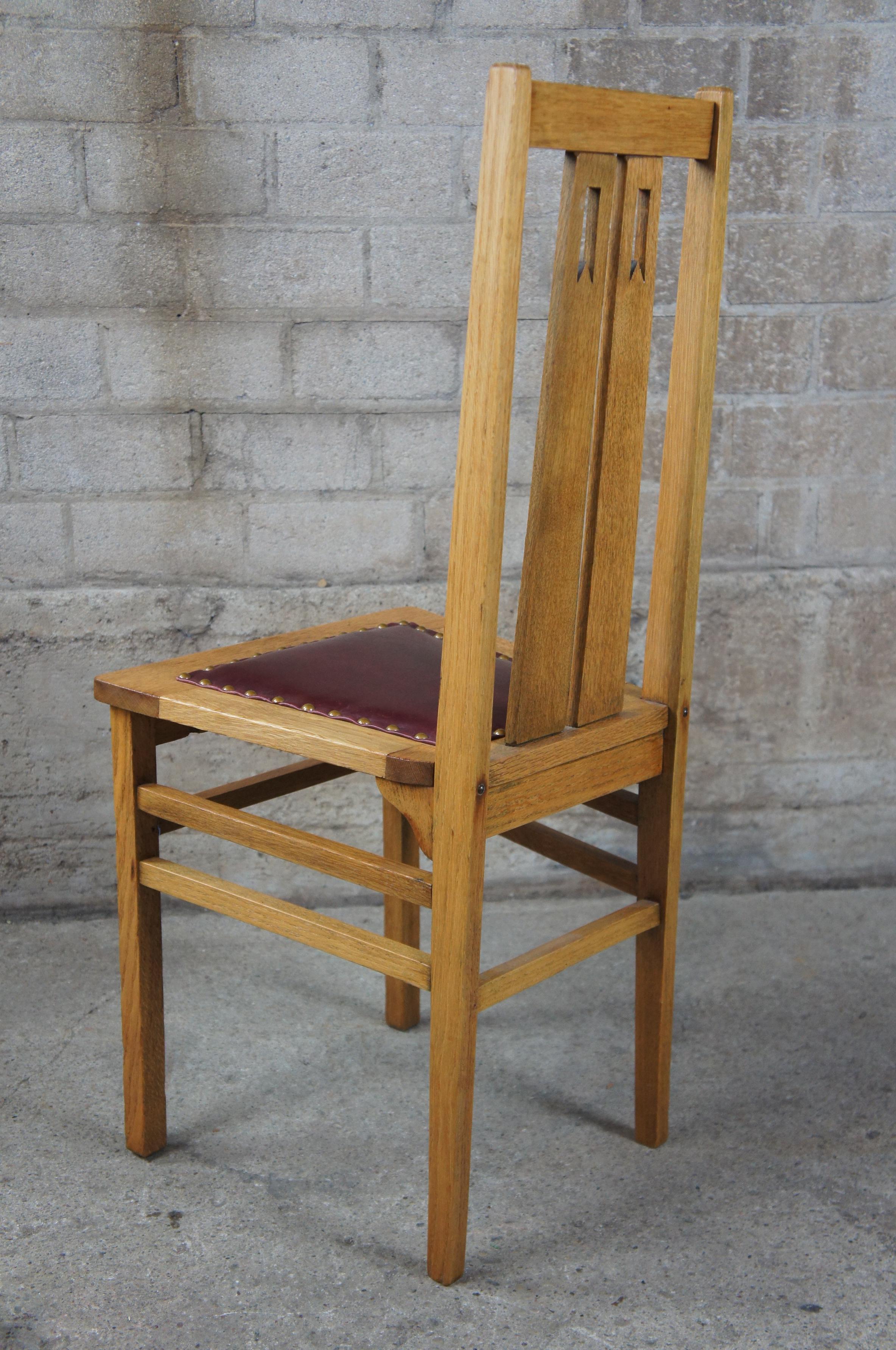 Antique Early 20th Century Mission Arts & Crafts Oak and Leather Side Chair 6