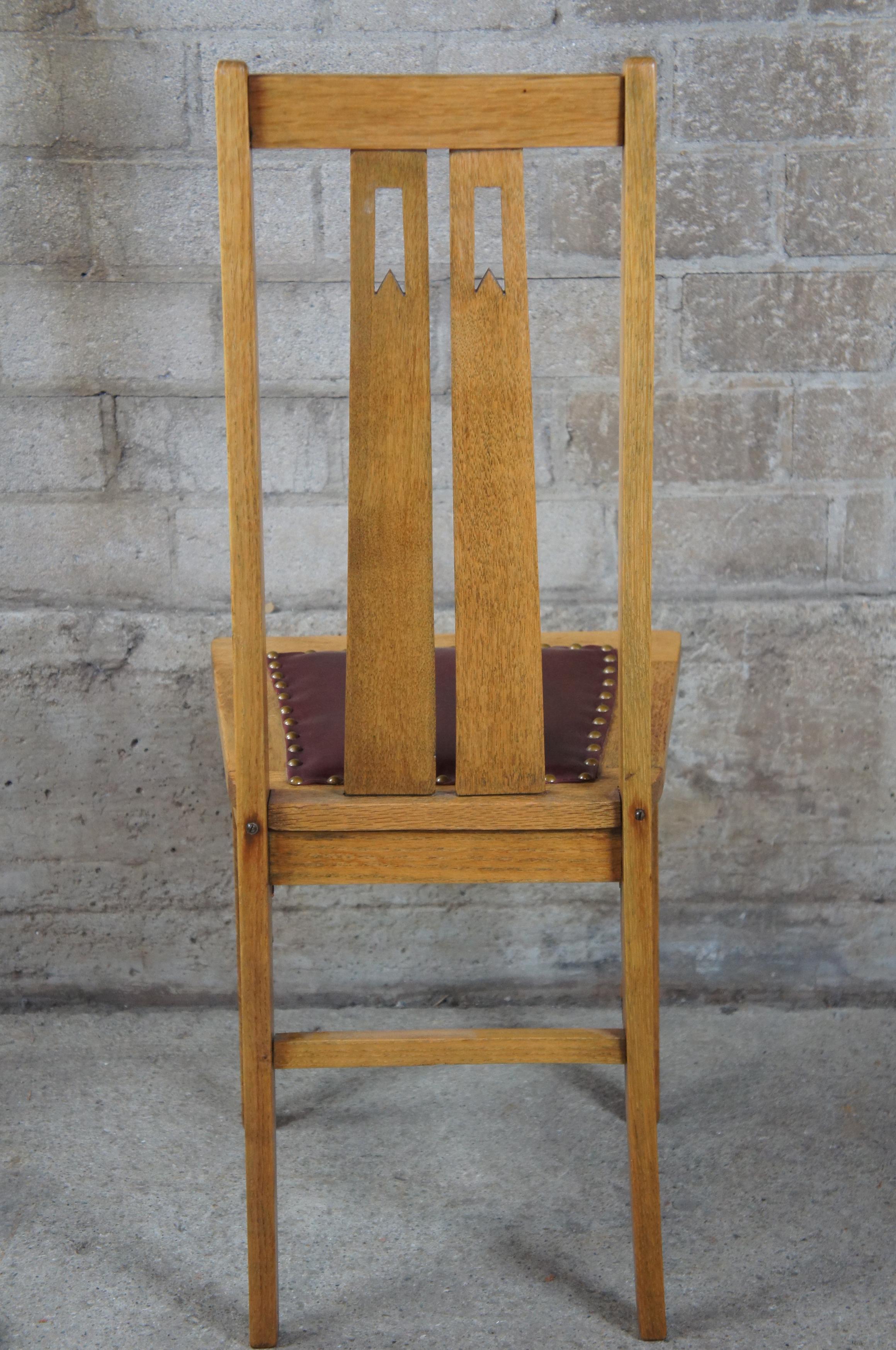 Antique Early 20th Century Mission Arts & Crafts Oak and Leather Side Chair 1