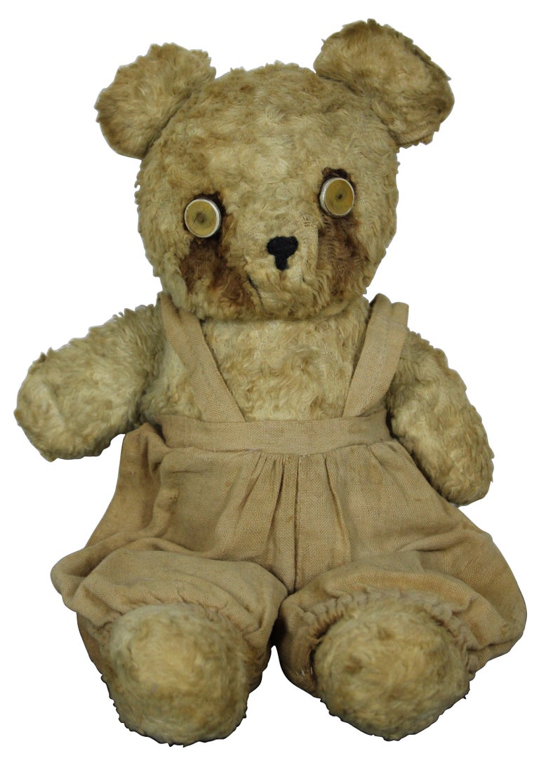 Antique Early 20th Century Mohair Jointed Teddy Bear in Overalls Bells in  Ears For Sale at 1stDibs | bear with overalls, vintage jointed teddy bears,  articulated teddy bear