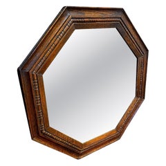 Antique Early 20th Century Octagonal Oak Wall Mirror