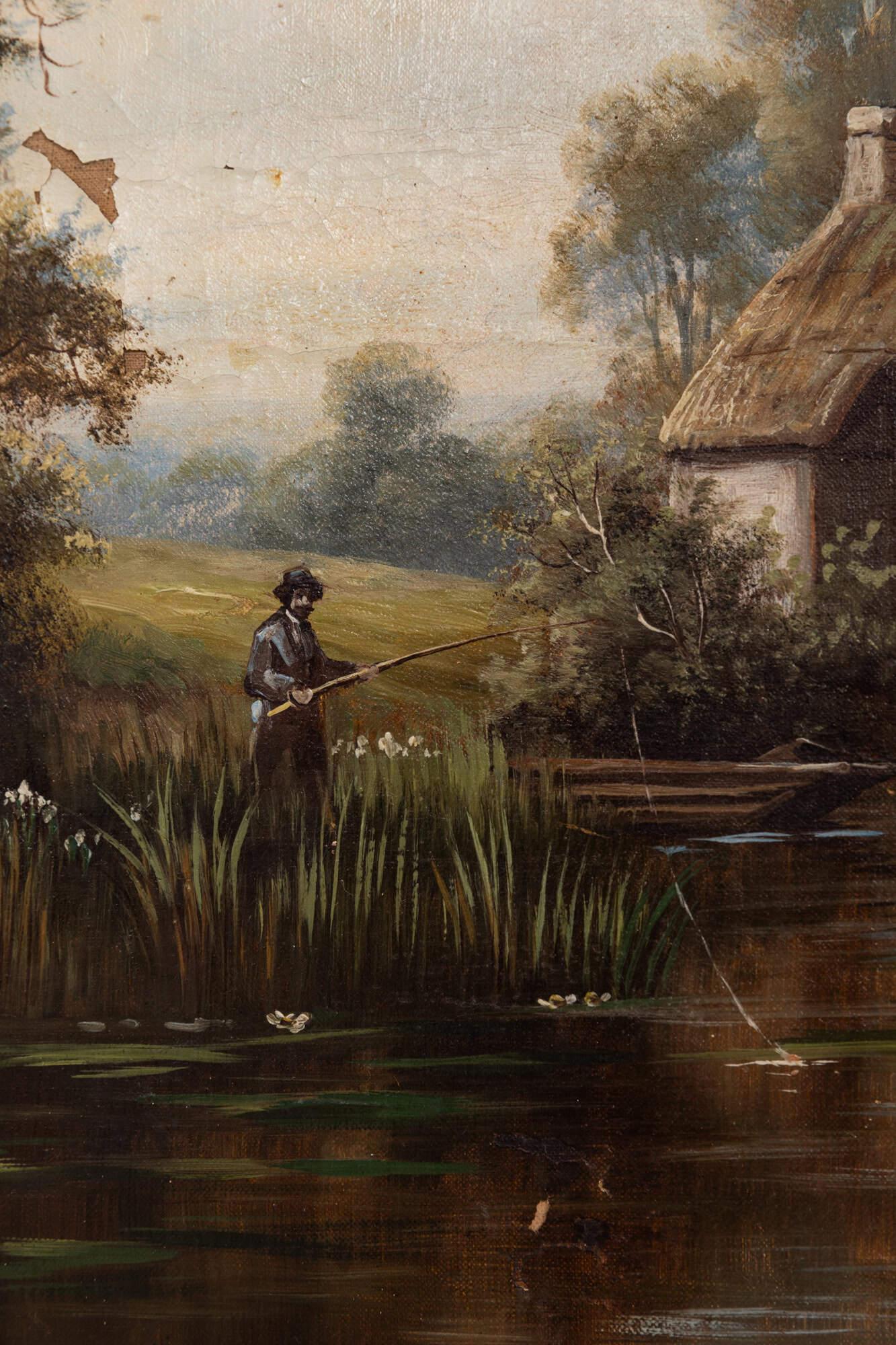 Edoardiano Antico dipinto di paesaggio olio su tela dell'inizio del XX secolo. c.1910 in vendita