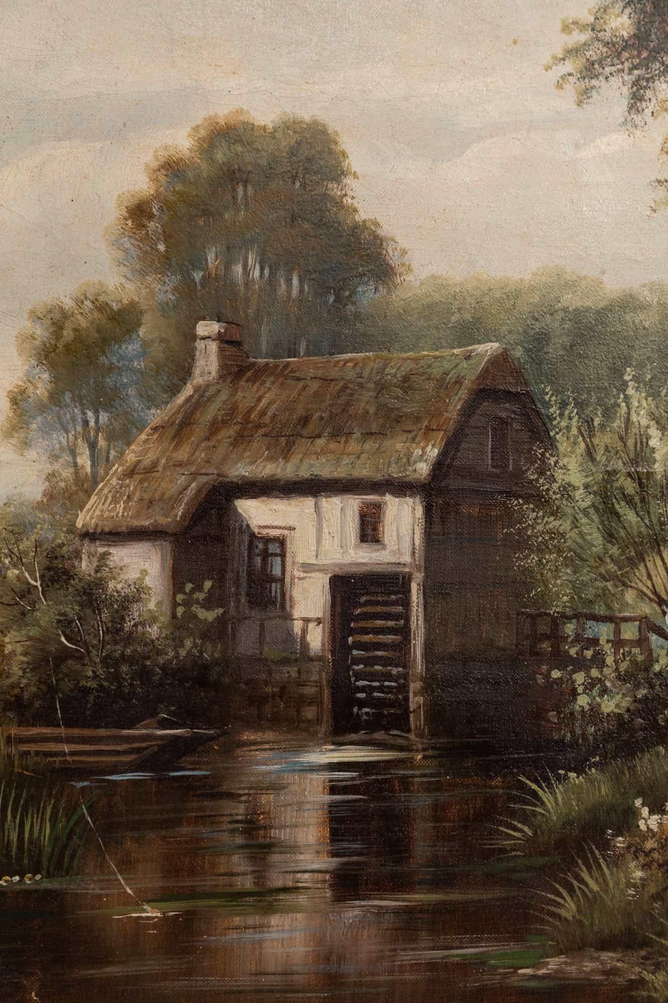 Inglese Antico dipinto di paesaggio olio su tela dell'inizio del XX secolo. c.1910 in vendita