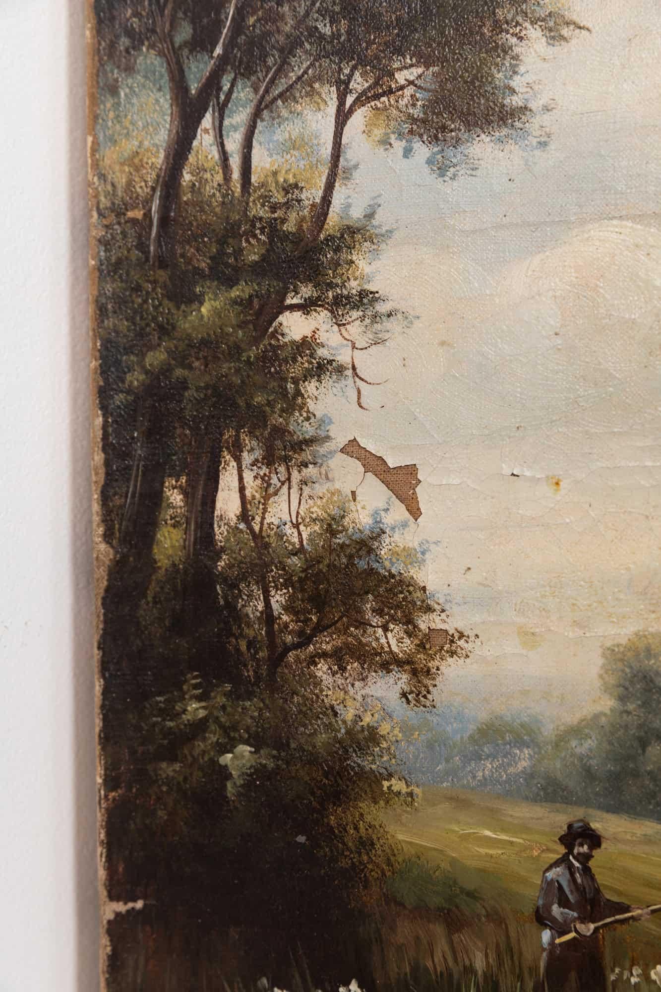 Dipinto a mano Antico dipinto di paesaggio olio su tela dell'inizio del XX secolo. c.1910 in vendita