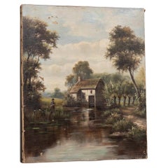 Antique Early 20th Century Oil on Canvas Landscape Painting. c.1910