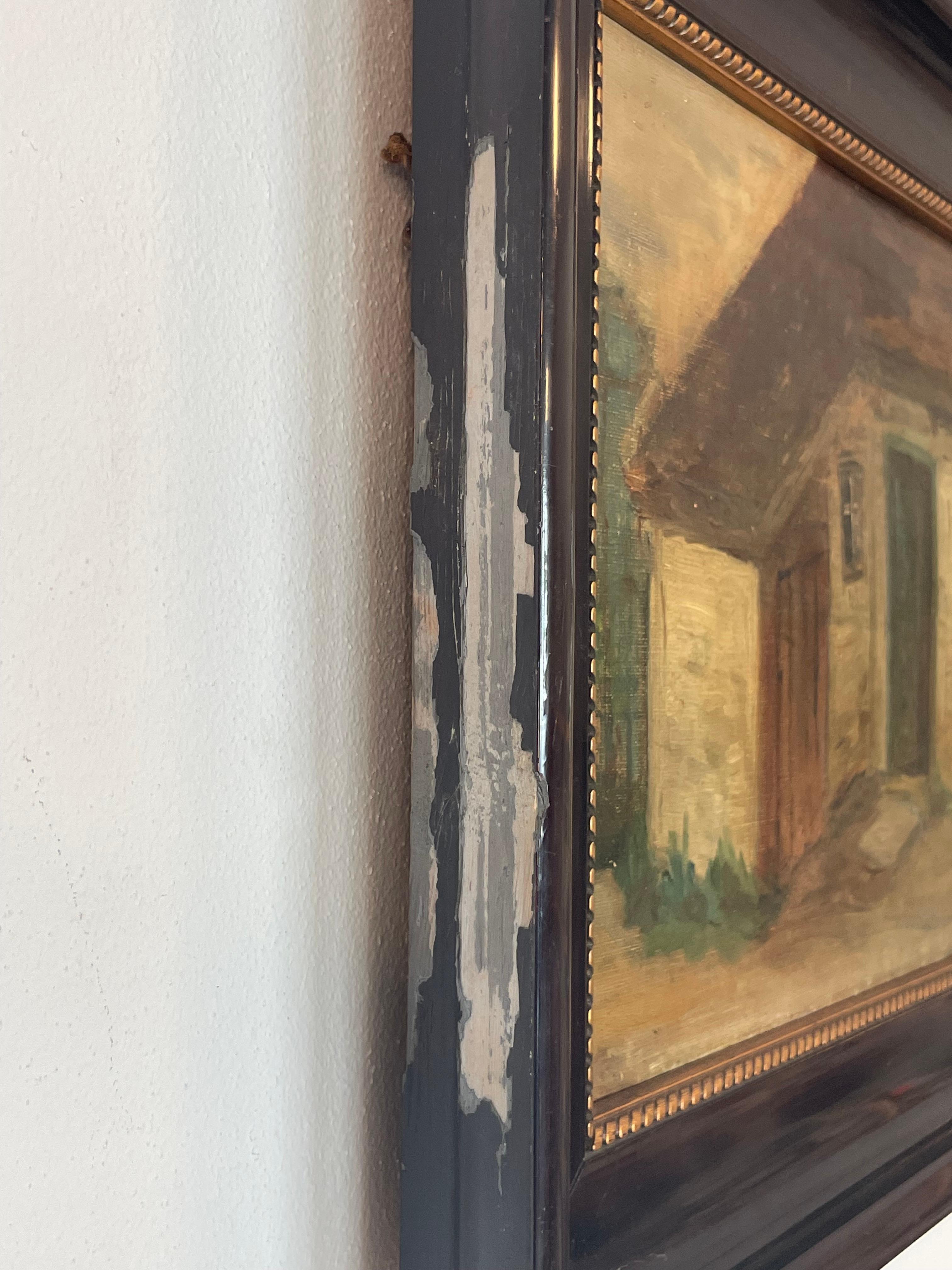 Antique early 20th century oil on canvas painting of small house in vendita 3