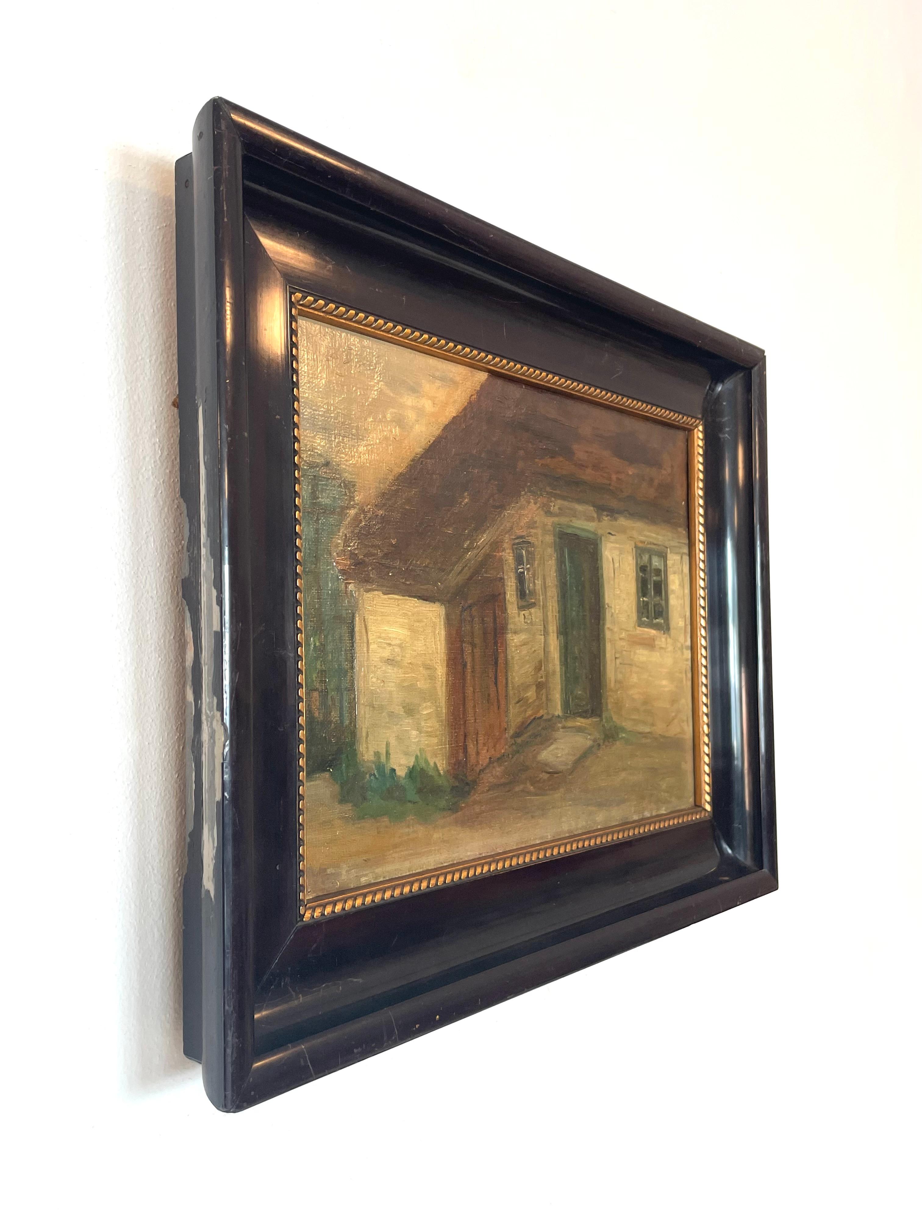 Antique early 20th century oil on canvas painting of small house in vendita 4