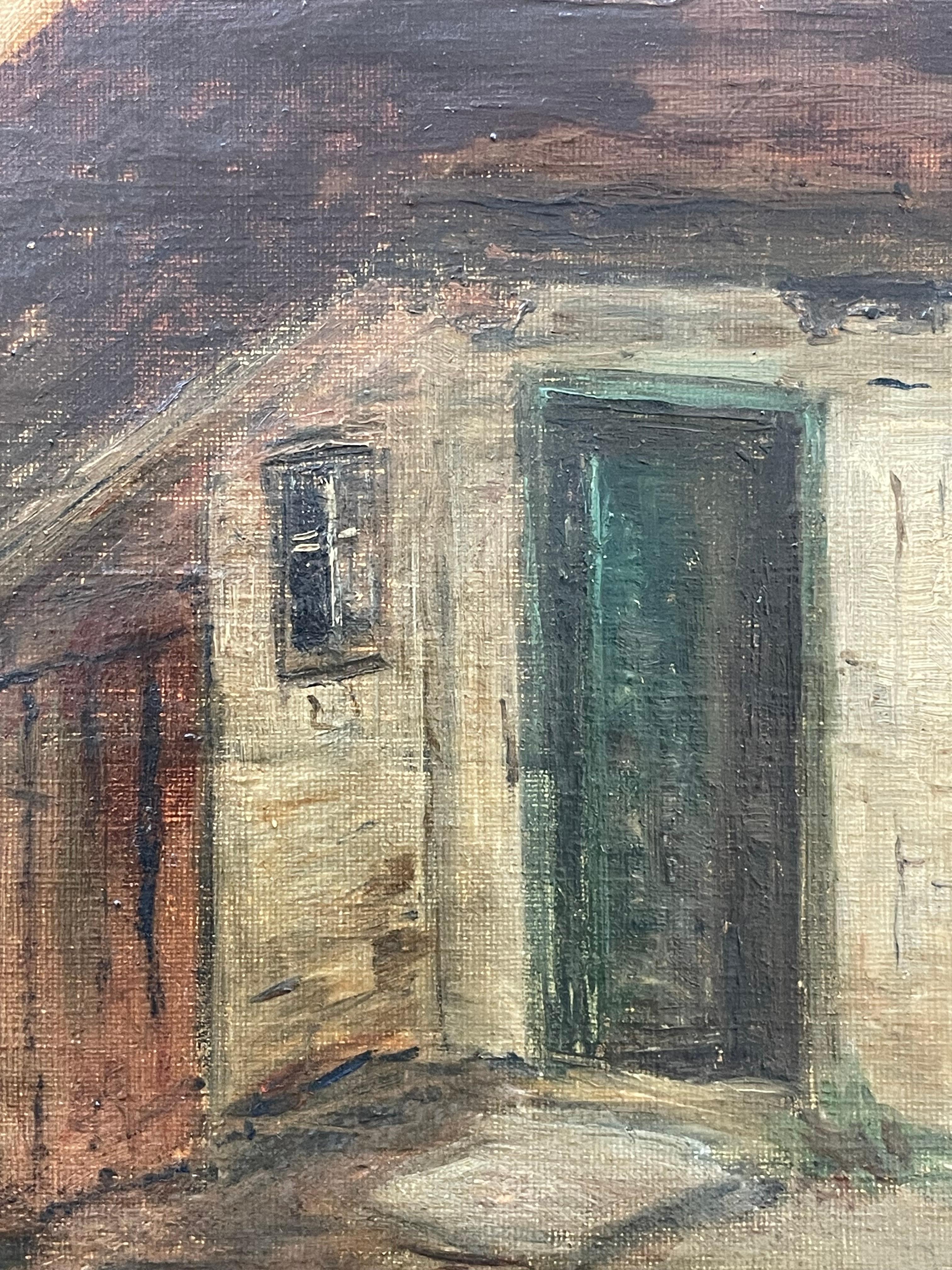 Antique early 20th century oil on canvas painting of small house In condizioni buone in vendita a Ebberup, DK
