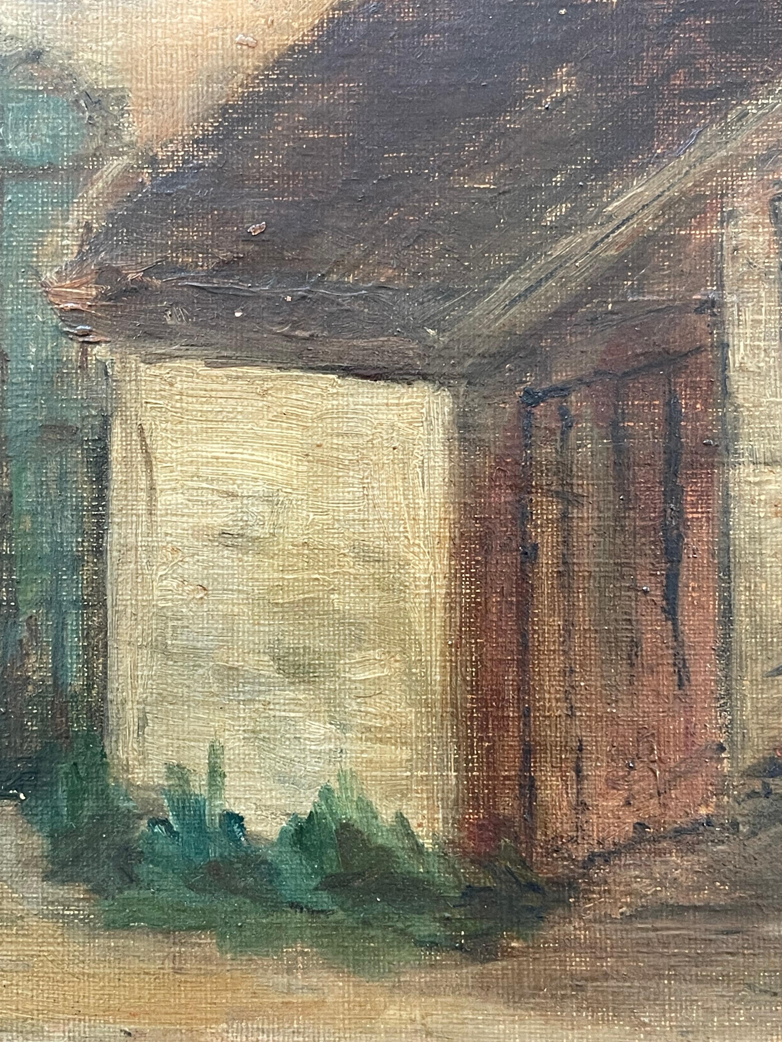 XX secolo Antique early 20th century oil on canvas painting of small house in vendita