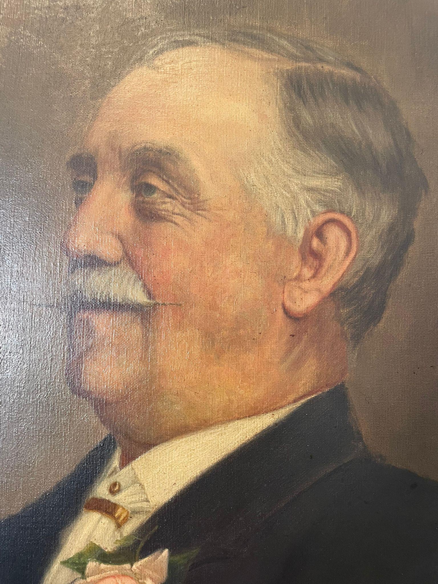 Inglese Antico  Olio su tela dei primi del Novecento Ritratto di un gentiluomo in vendita