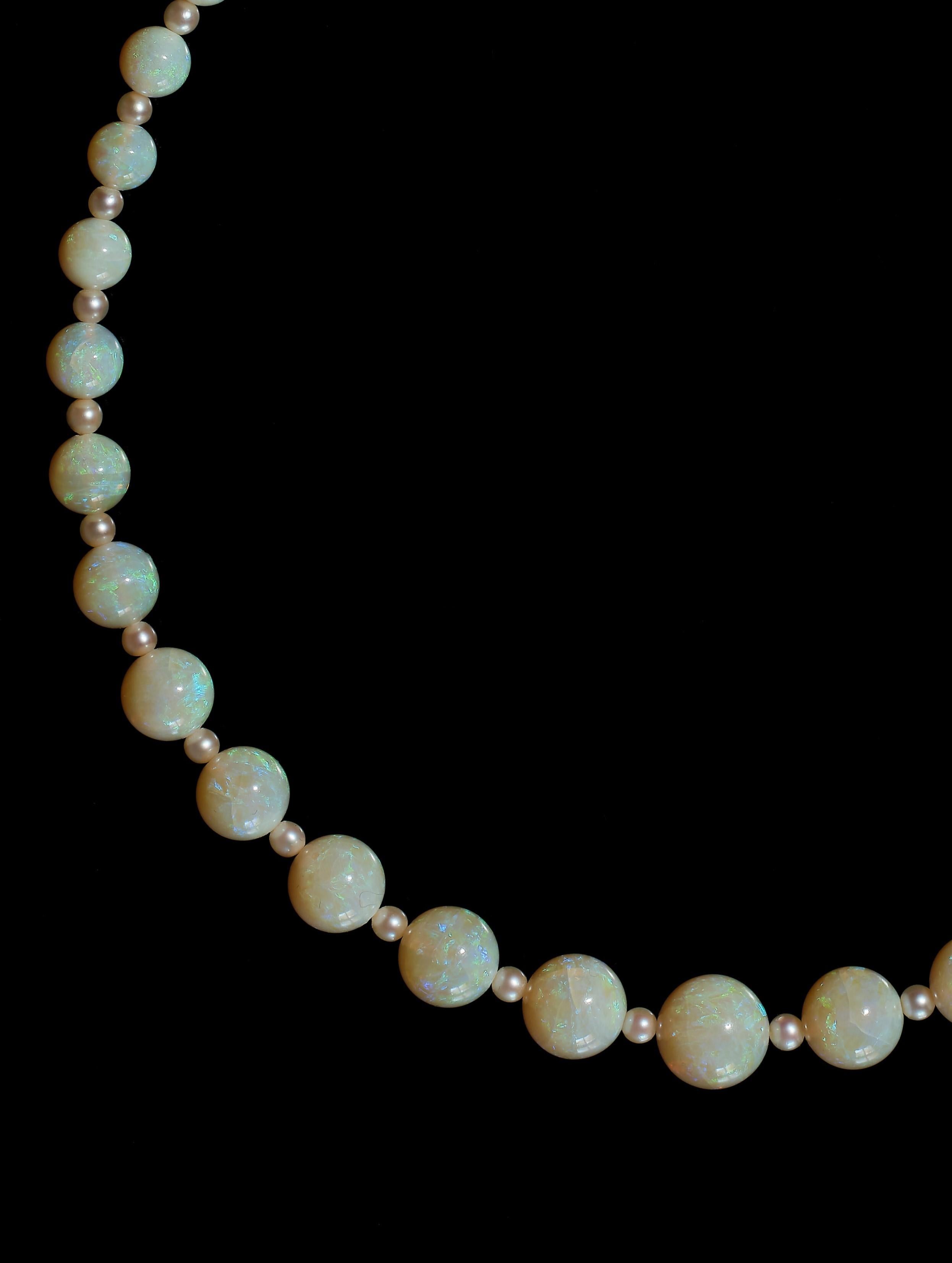 Women's or Men's Antique early 20th century opal bead and pearl necklace