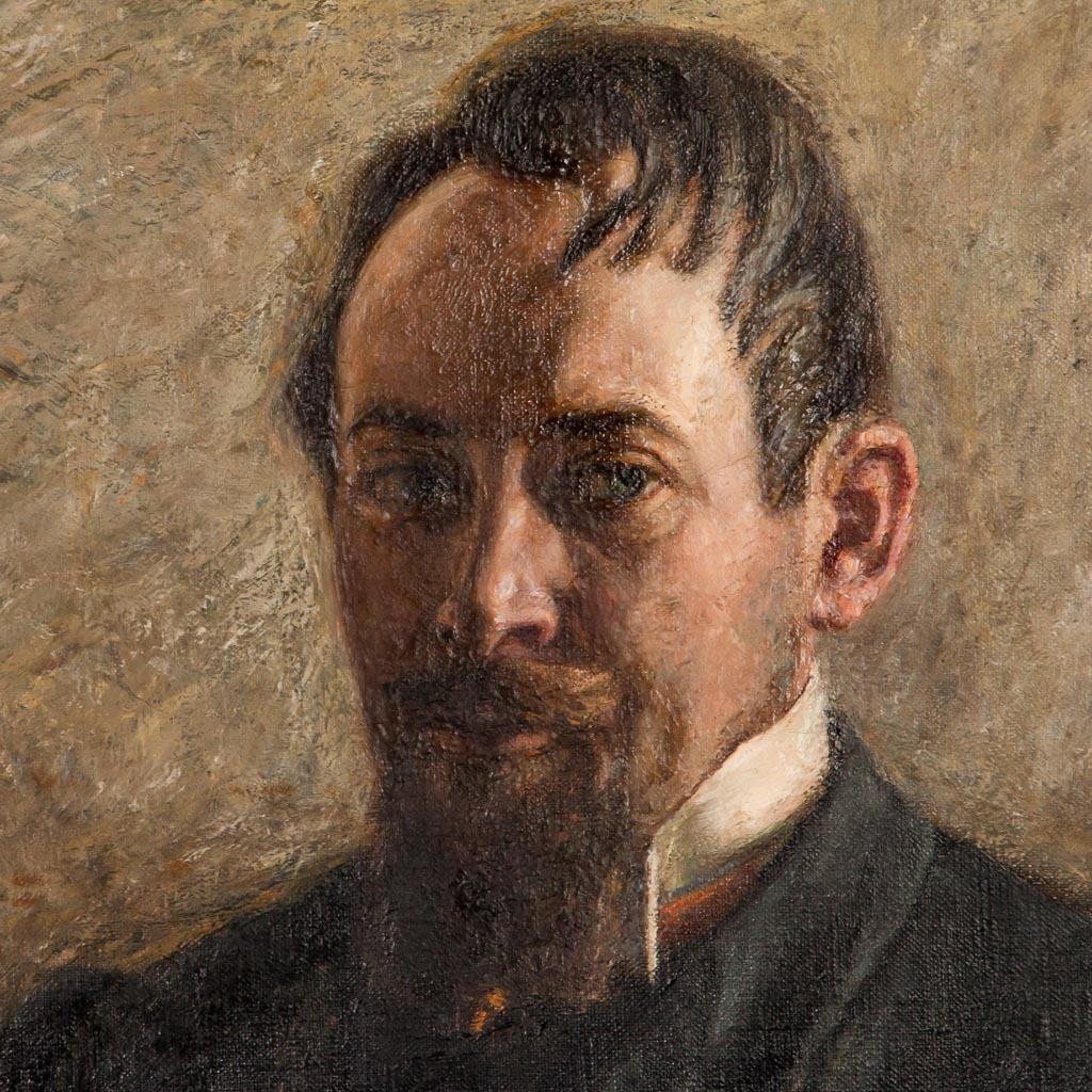 Painted with lots of detail and character, this large oil on canvas portrait features a smartly dressed Danish gentleman who sits quietly, posing for the artist. The canvas is signed and dated in the lower right i. Seidelin, Roma 1907. The painting