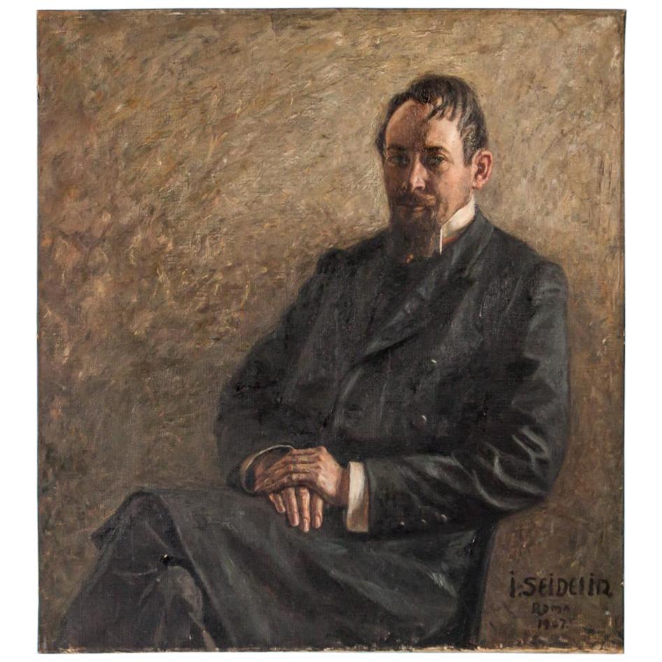 Antique Early 20th Century Original Danish Oil Painting, Portrait of a Gentleman