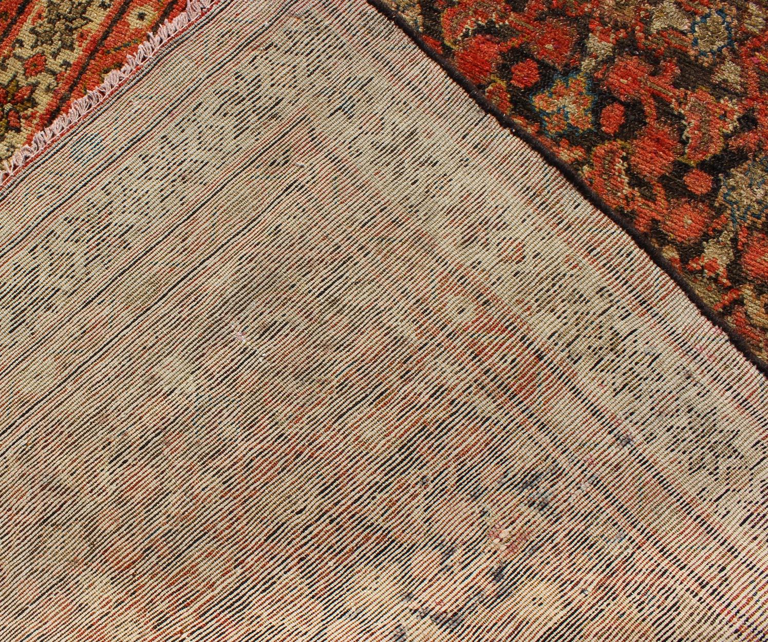 Antique Early 20th Century Persian Herati Design Malayer Runner in Brown & Rust For Sale 3
