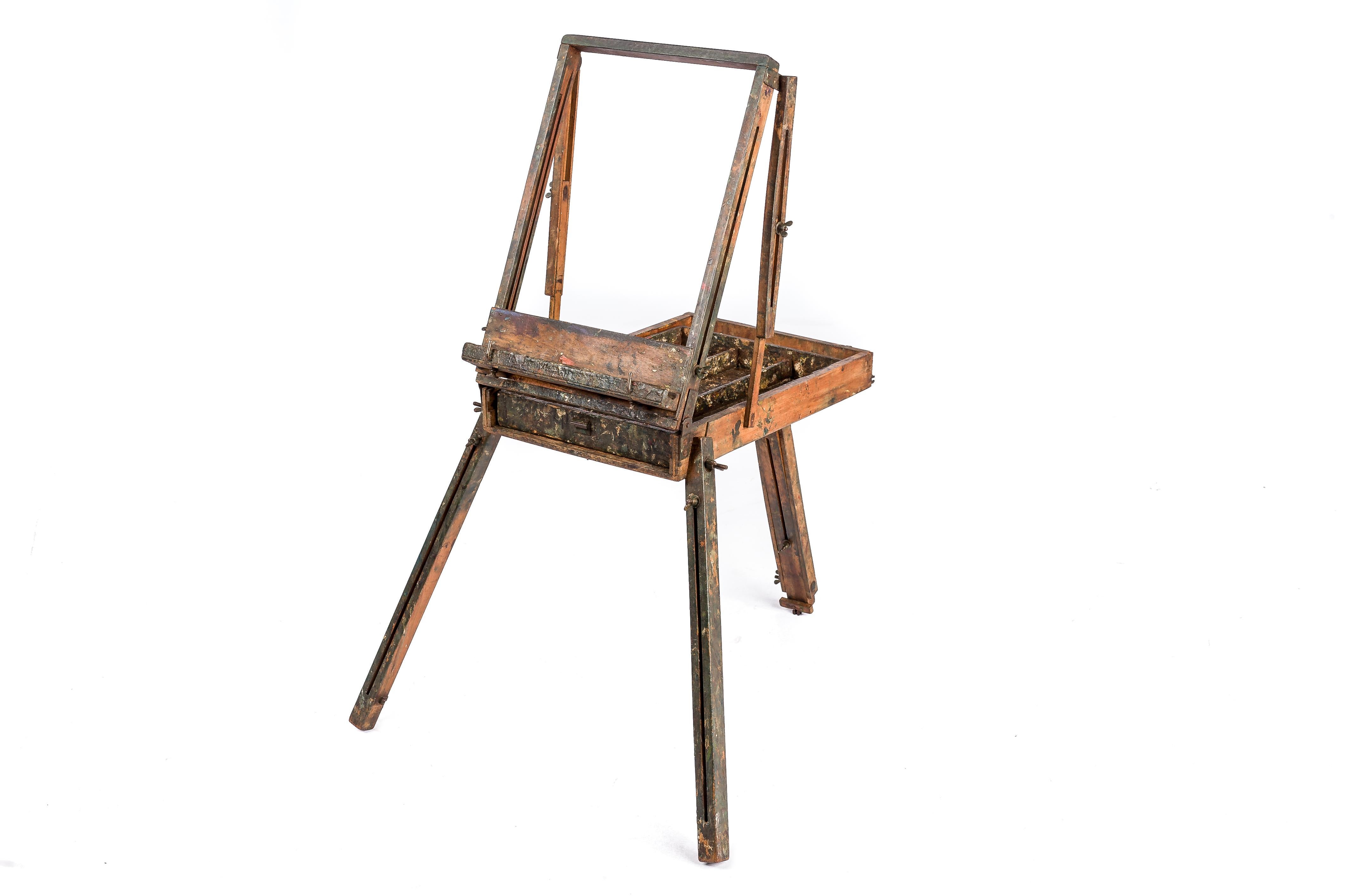 French Antique Early 20th Century Portable Folding Used Beechwood Easel For Sale
