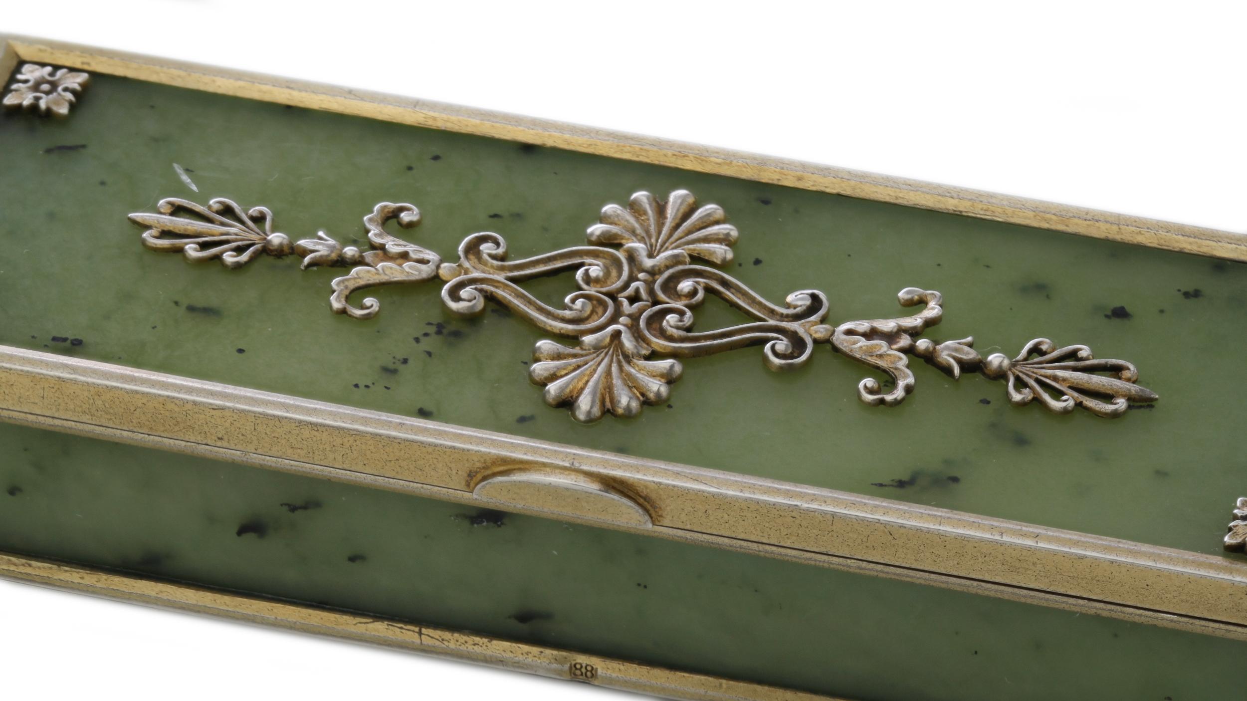 Antique Early 20th Century Russian Faberge Solid Silver-Gilt & Nephrite Box 1899 5