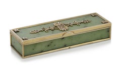 Antique Early 20th Century Russian Faberge Solid Silver-Gilt & Nephrite Box 1899
