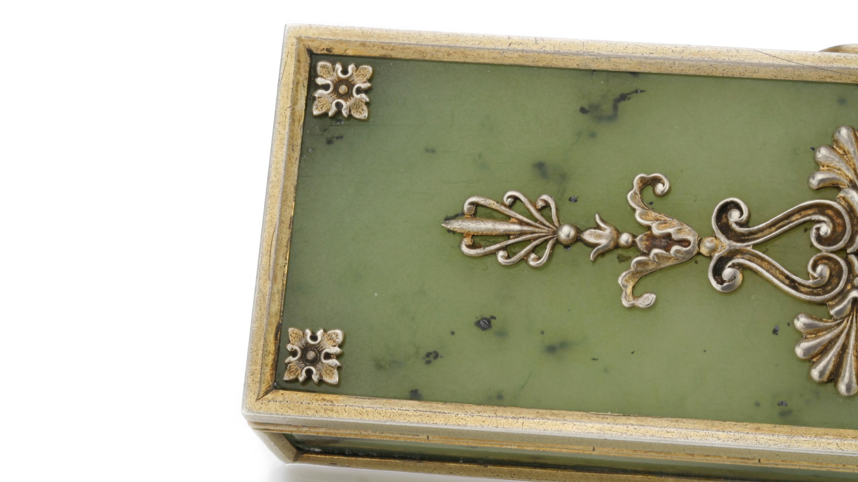 Antique Early 20th Century Russian Faberge Solid Silver-Gilt & Nephrite Box 1899 3