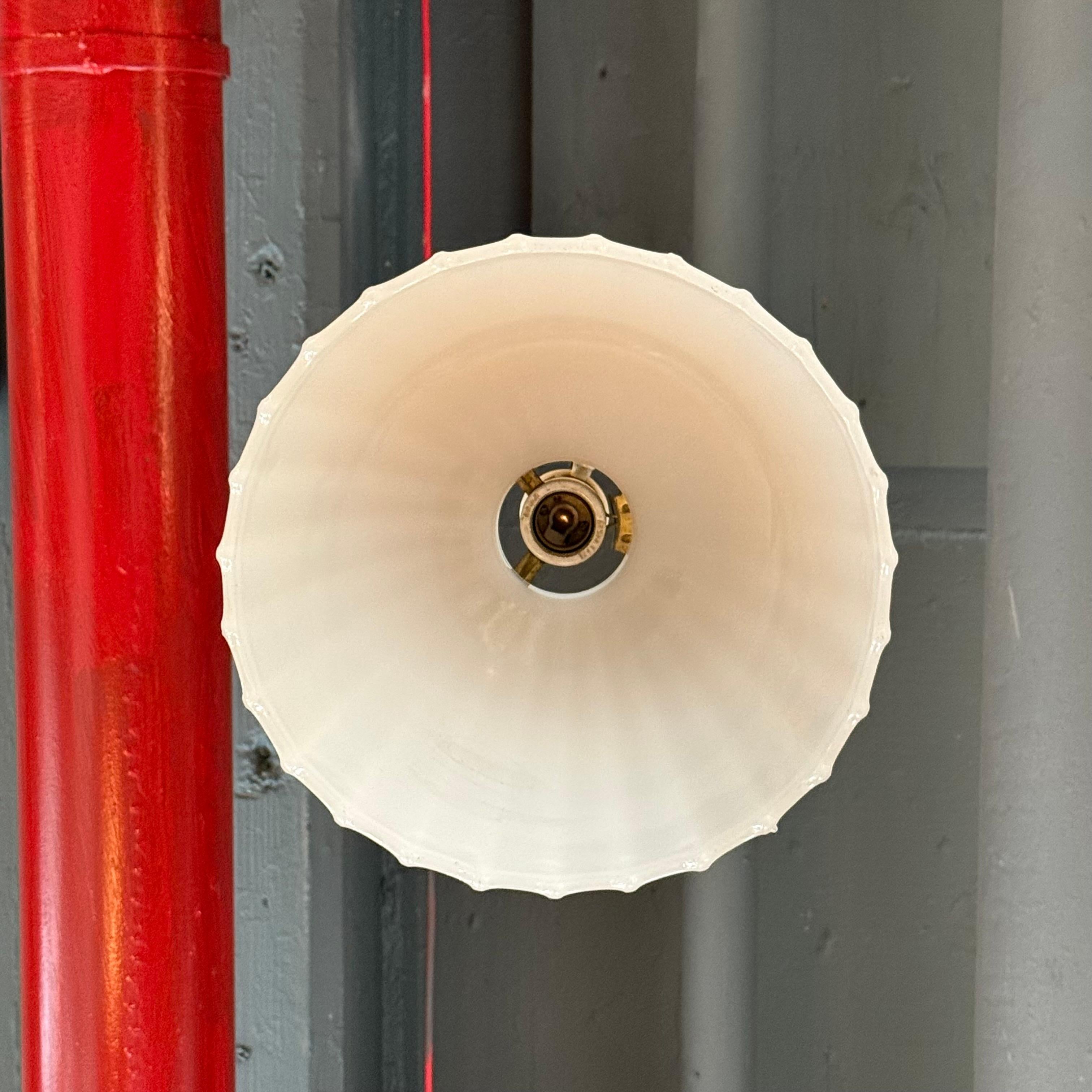 Antique Early 20th Century Scalloped Milk Glass Dome Pendant Light For Sale 2