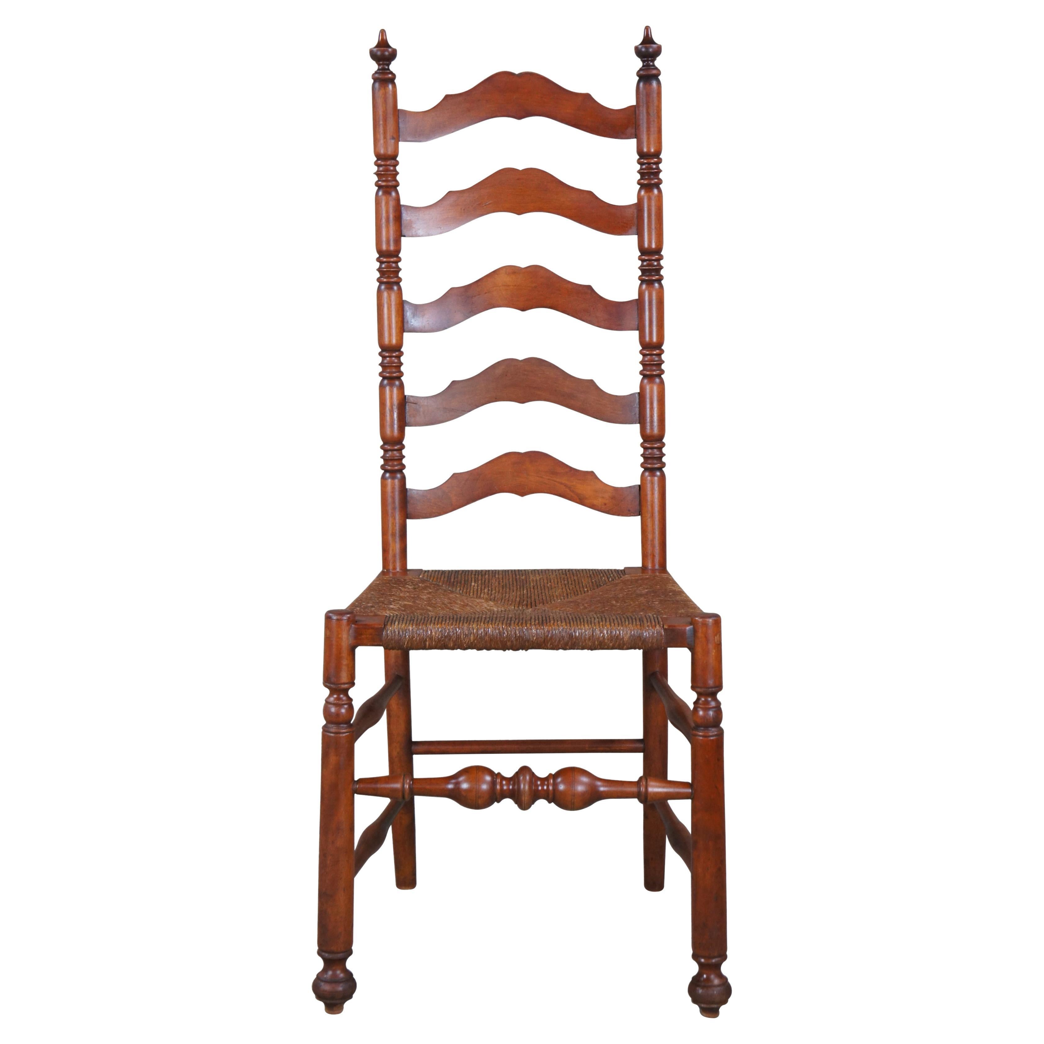 Antique Early 20th Century Shaker Oak Ladderback Side Accent Chair Rush Seat For Sale