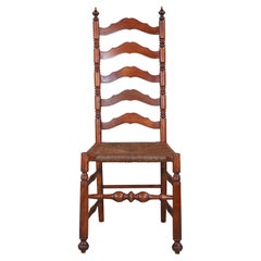 Used Early 20th Century Shaker Oak Ladderback Side Accent Chair Rush Seat